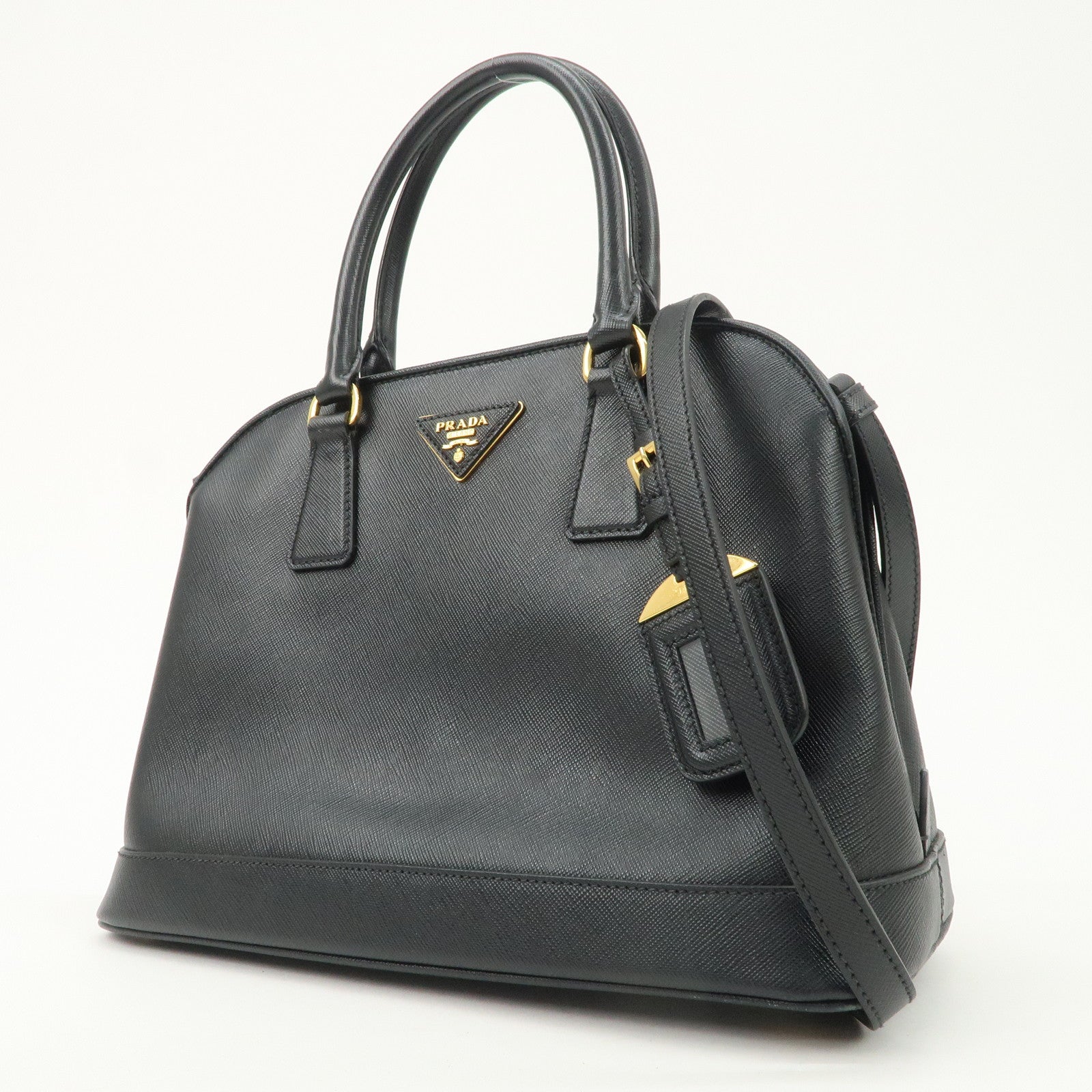 PRADA Saffiano Leather Triangle Logo 2WAY Bag Hand Bag Black BN2567