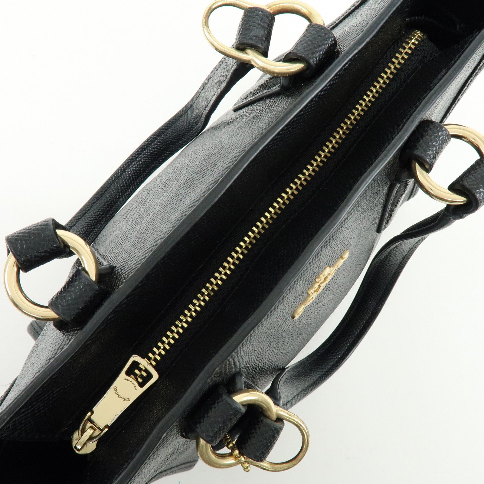 COACH Logo Leather Hand Bag Tote Bag Shouder Bag Black