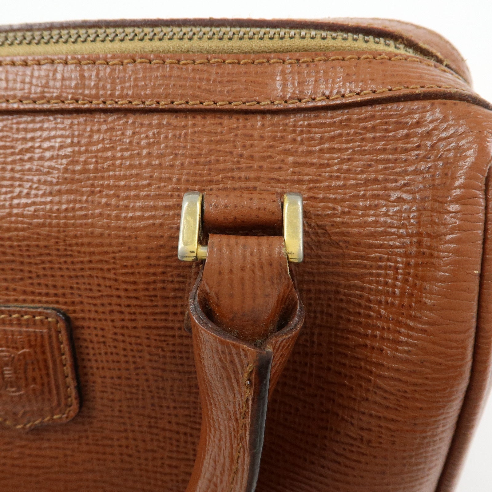 CELINE Triomphe Leather Boston Bag Hand Bag Brown
