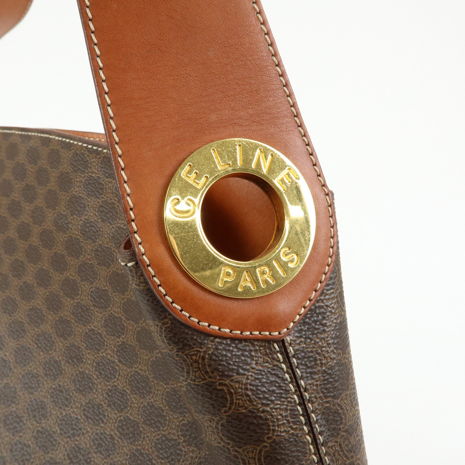 CELINE Macadam PVC Canvas Shoulder Bag Hand Bag Brown