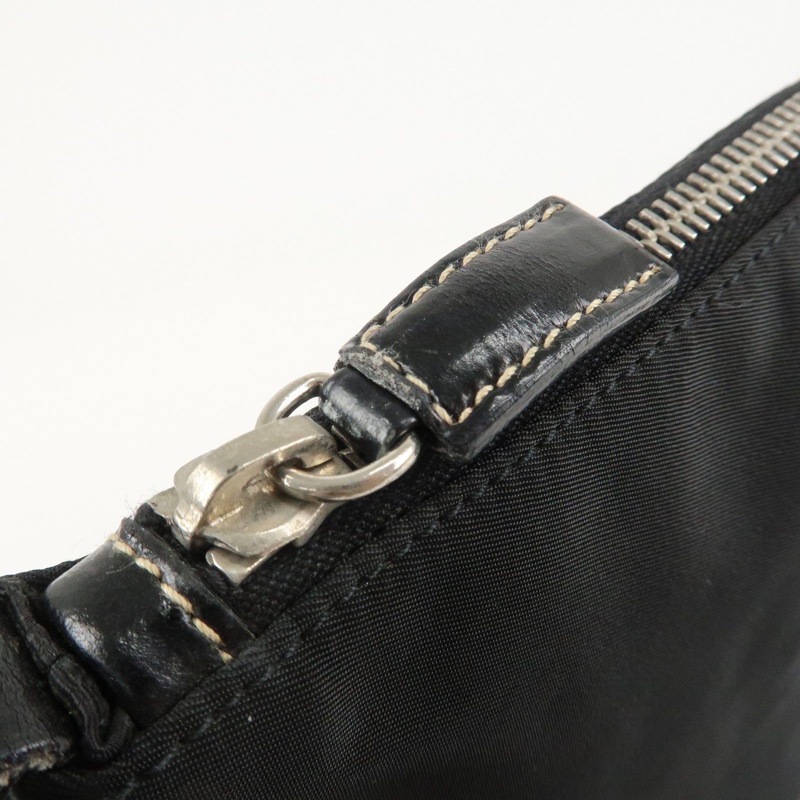 PRADA Triangle Logo Leather Nylon Shoulder Bag Crossbody Bag Black Used