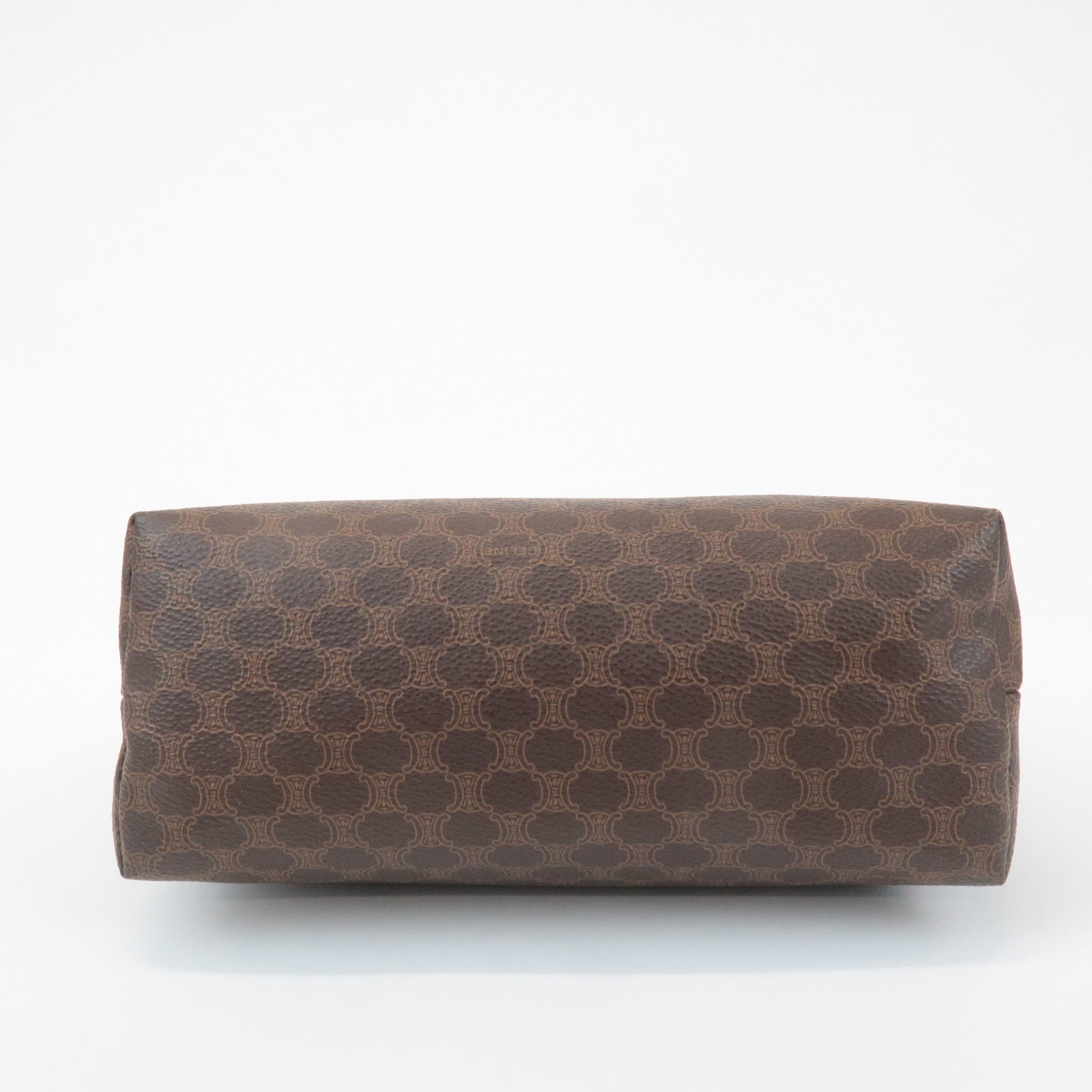 CELINE Macadam PVC Leather Canvas Pouch Brown Gold Hardware