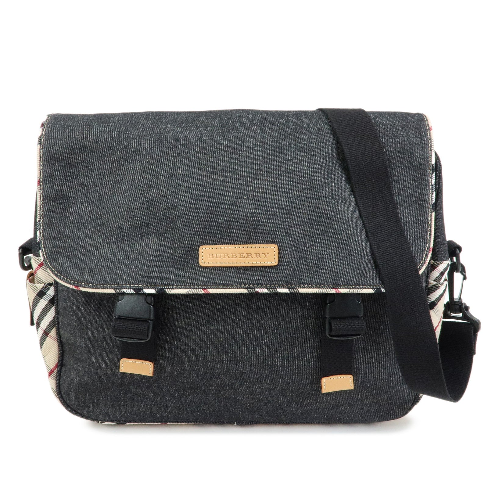 Burberry Nova Plaid Denim Canvas 2Way Shoulder Hand Bag Indigo Blue