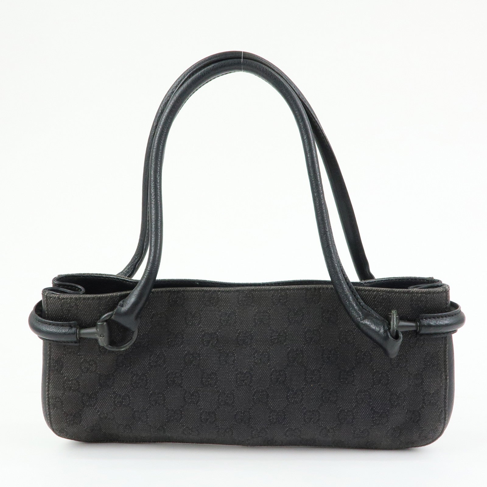GUCCI GG Denim Leather Shoulder Bag Hand Bag Black 101345