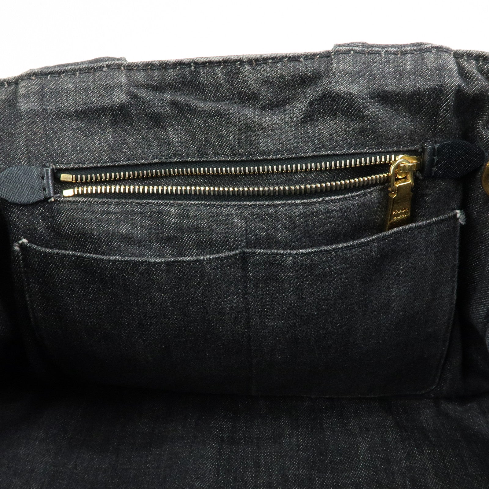 PRADA Triangle Logo Canapa Denim 2Way Bag Shoulder Bag Black 2642B