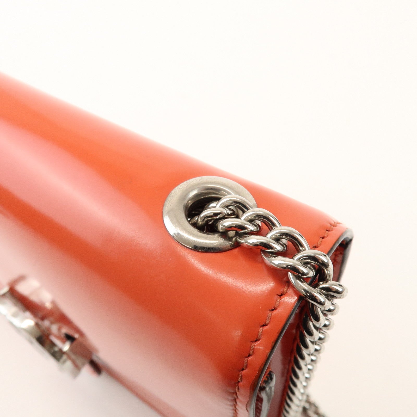 GUCCI Interlocking G Patent Leather Chain ShoulderBag Orange 387609