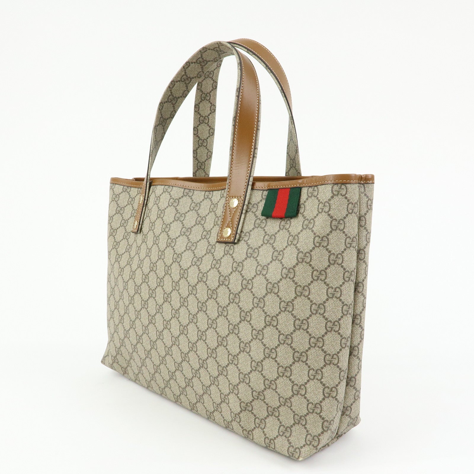 GUCCI Sherry GG Supreme Leather Tote Bag Beige Brown 211134