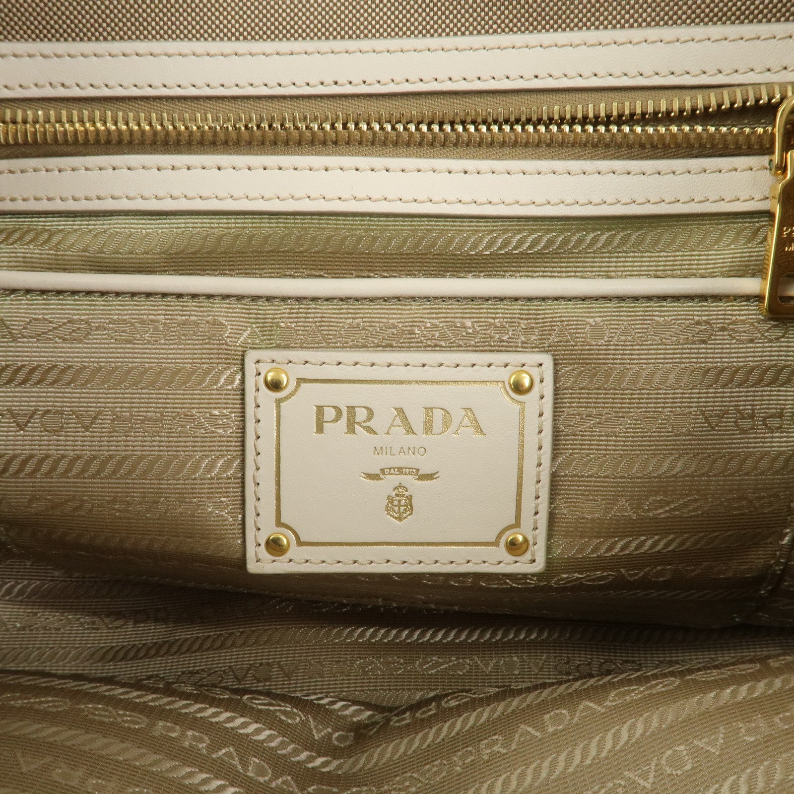 PRADA Logo Jaquard Leather 2Way Hand Bag Shoulder Bag Beige White