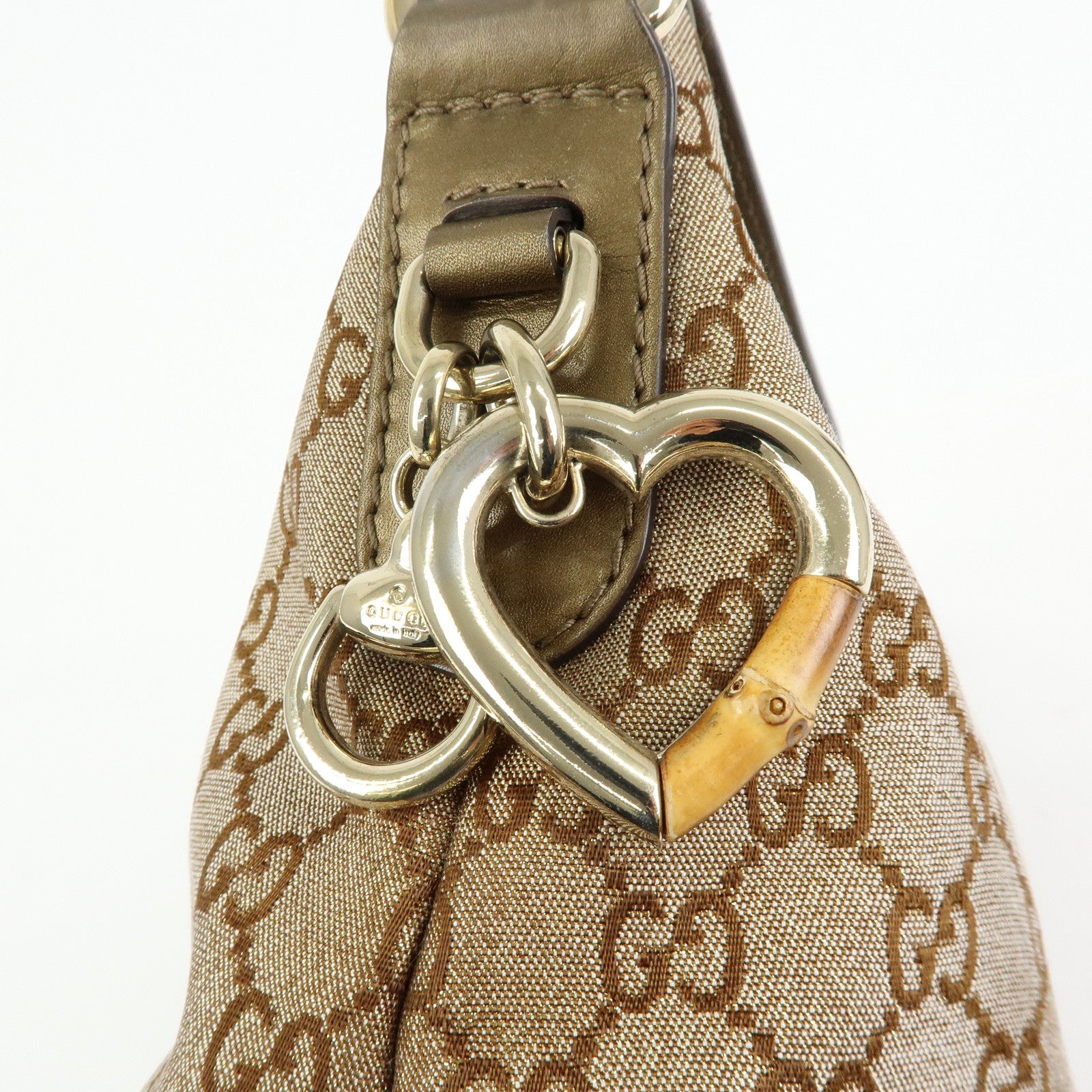 GUCCI Bamboo Heartbit GG Canvas Leather Shoulder Bag Brown 269959