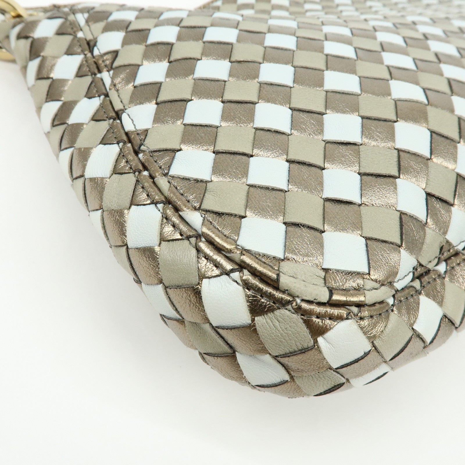 BOTTEGA VENETA Intrecciato Leather Shoulder Bag Gold Blue 101001