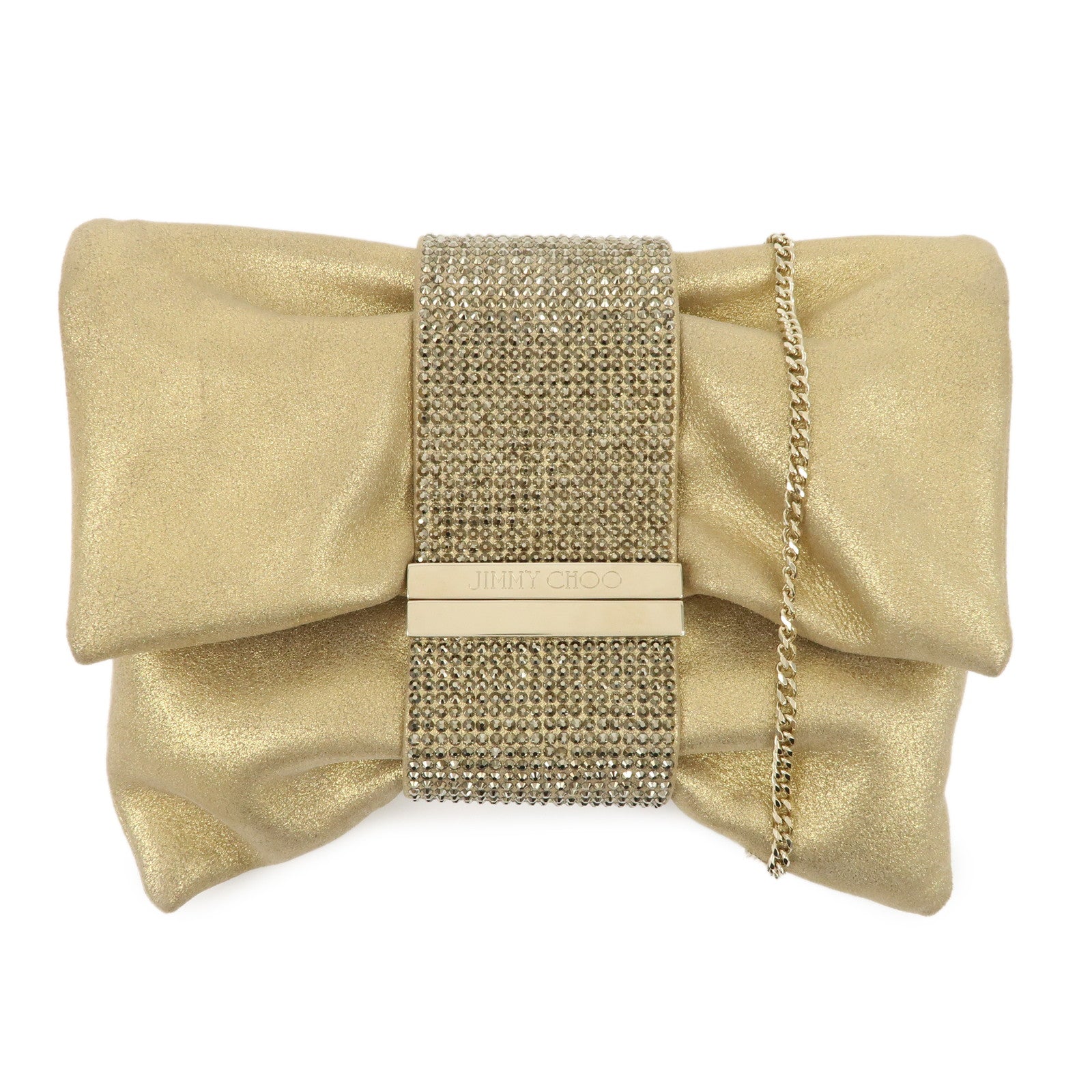 JIMMY CHOO Leather Mini Chain Shoulder Bag Rhine Stone Gold