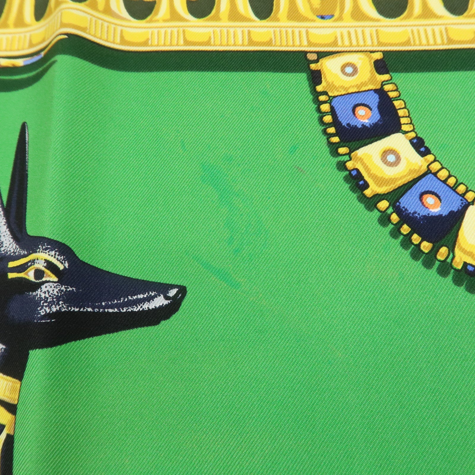 HERMES Carre 90 Silk 100% Scarf TUTANKHAMUN Green Gold