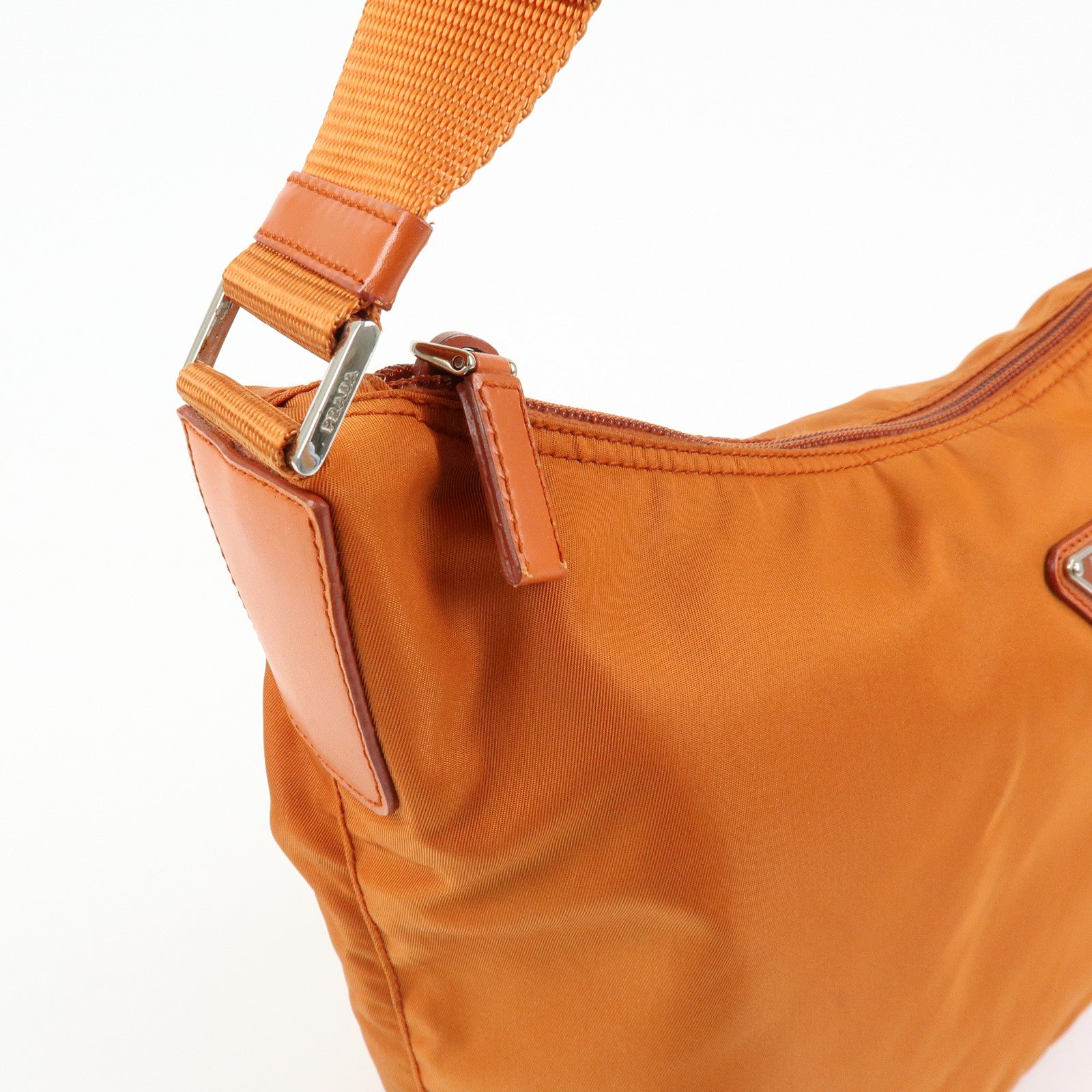 PRADA Triangle Logo Nylon Leather Shoulder Bag Crossbody Bag Orange