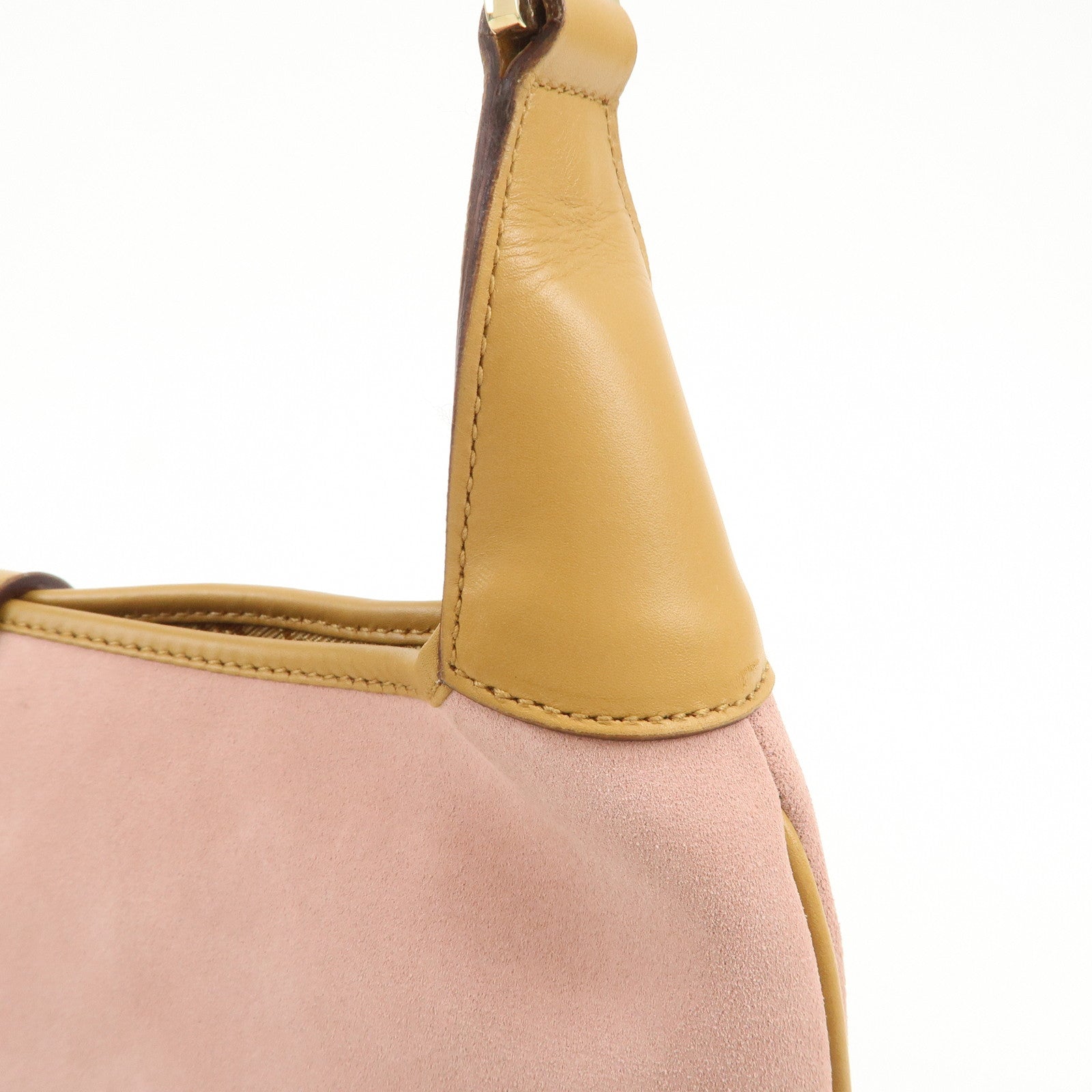 GUCCI Bamboo Kandinsky Suede Shoulder Bag Pink Beige 001.4060