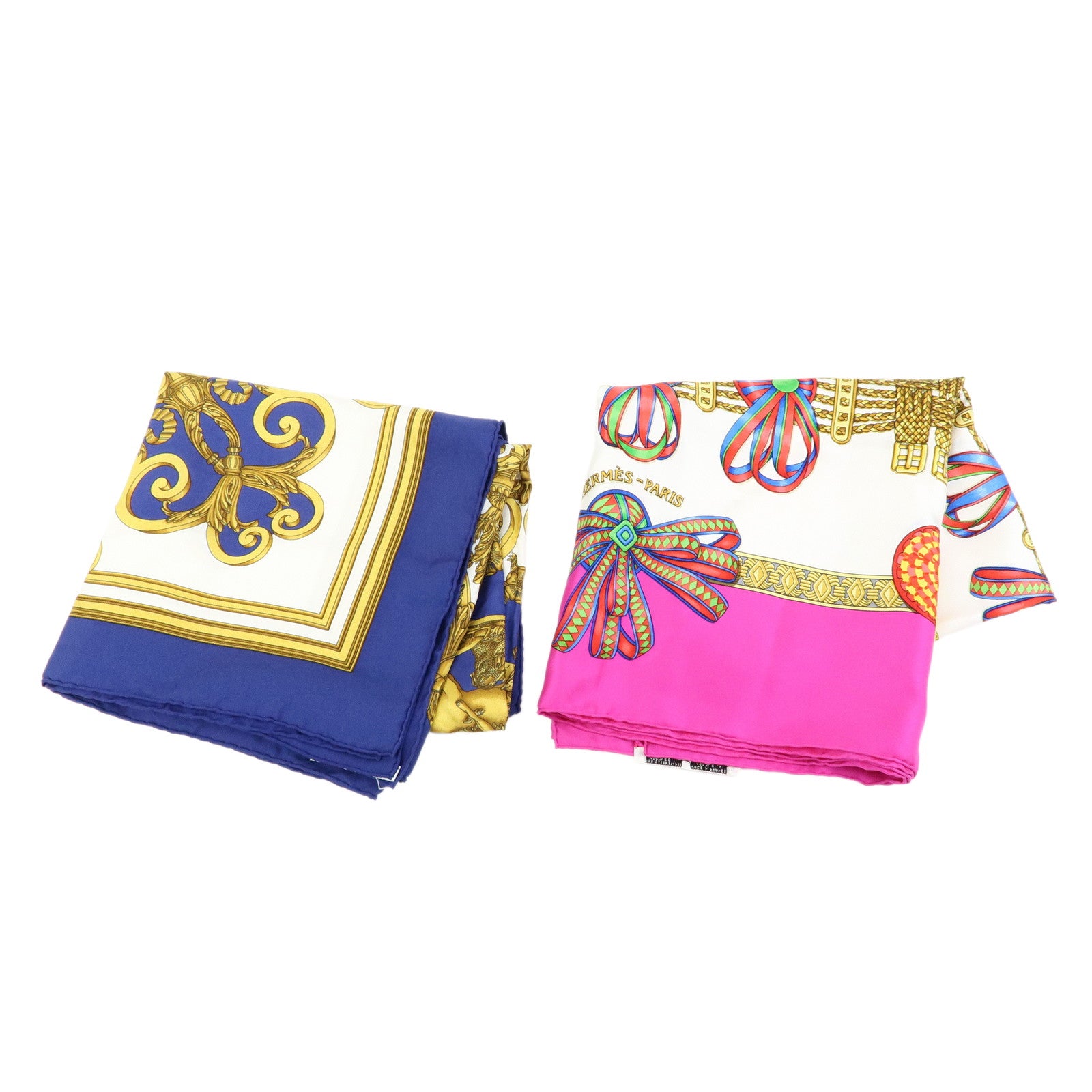 HERMES Carre 90 Set of 2 Silk 100% Scarf Blue White Pink