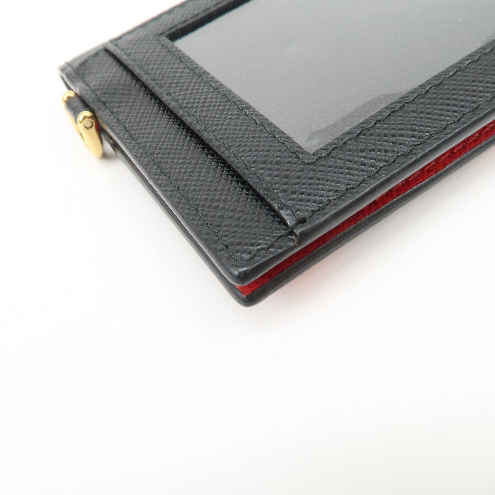 PRADA Saffiano Leather Heart Card Case Pass Case Black Red 1MC006