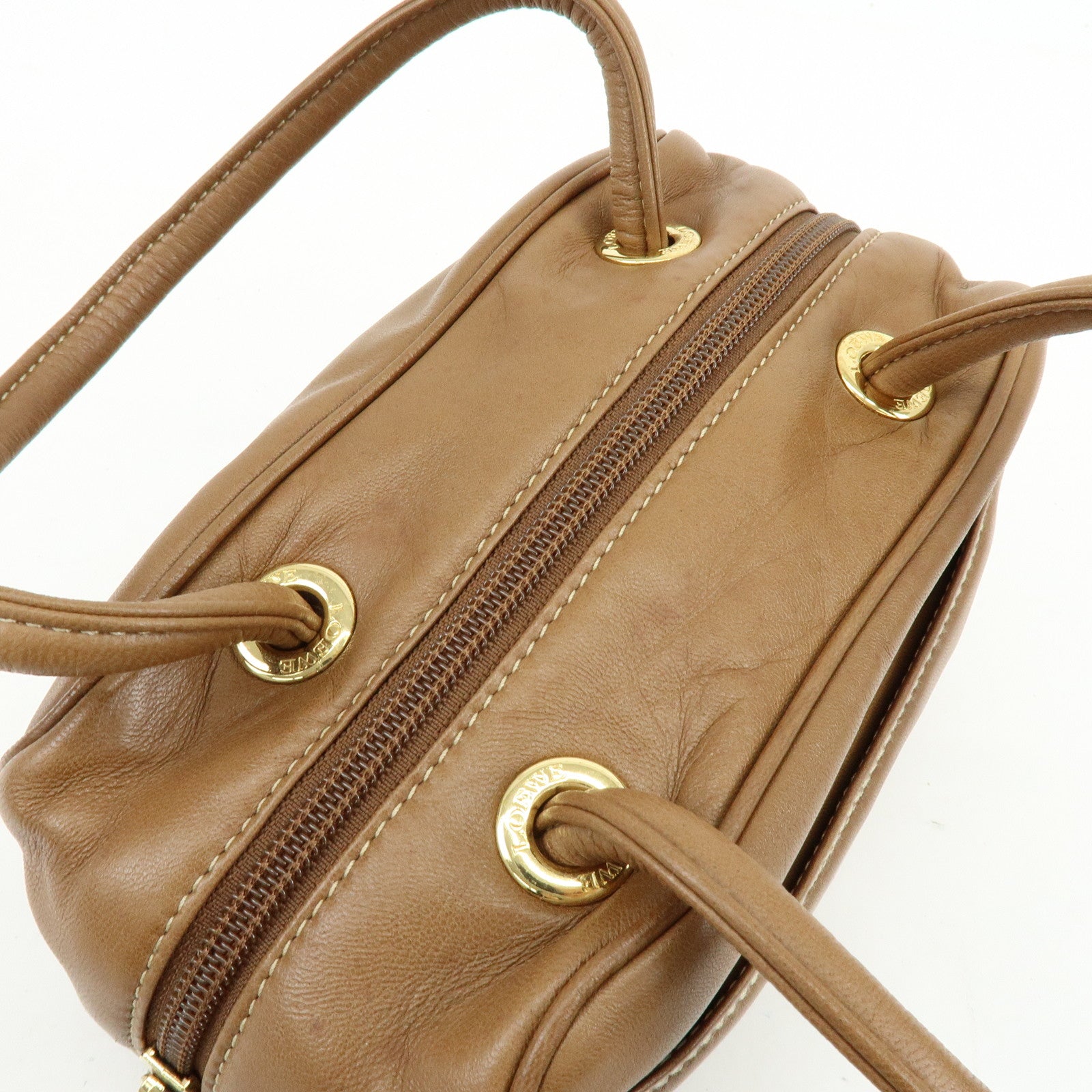 LOEWE Anagram Nappa Leather Hand Bag Mini Boston Bag Brown