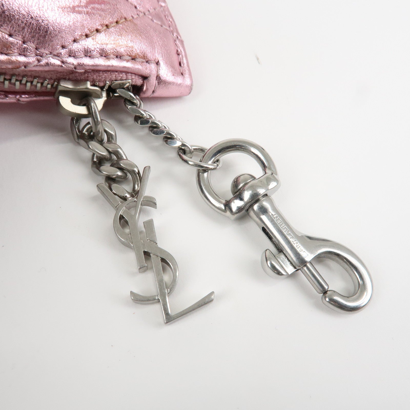 SAINT LAURENT PARIS Leather Coin Case Key Case Metallic Pink Used