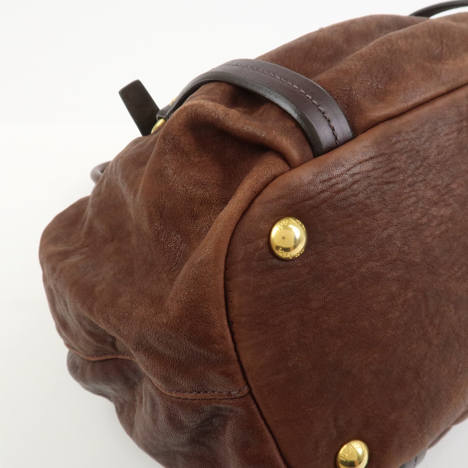 PRADA Logo Leather 2Way Bag Hand Bag Shoulder Bag Brown BN1773