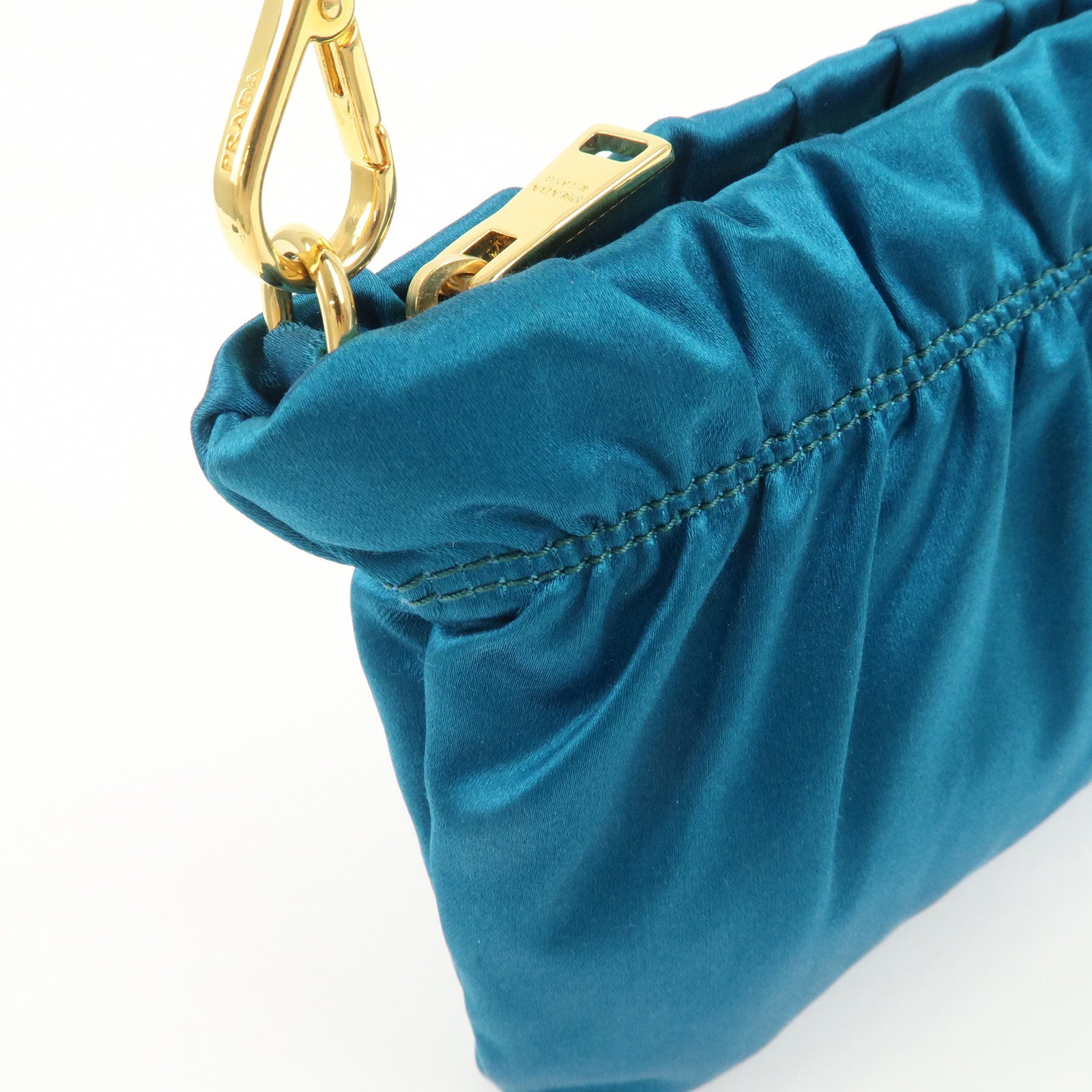 PRADA Satin Cosmetic Pouch Mini Hand Bag Blue 1N1662 Used