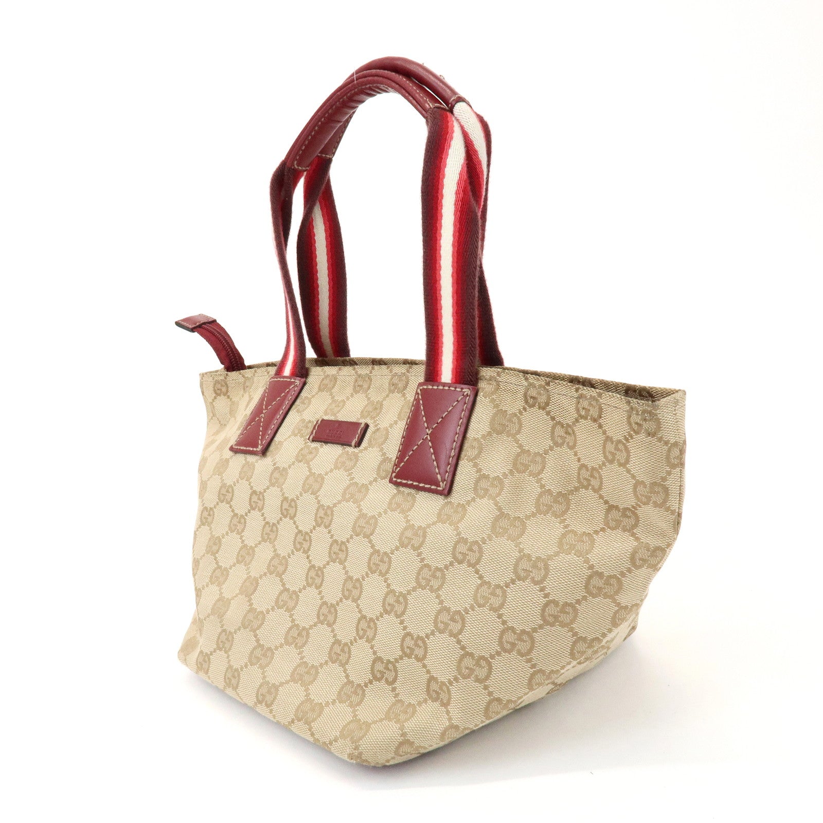 GUCCI GG Canvas Leather Tote Bag Hand Bag Beige Wine Red 131228