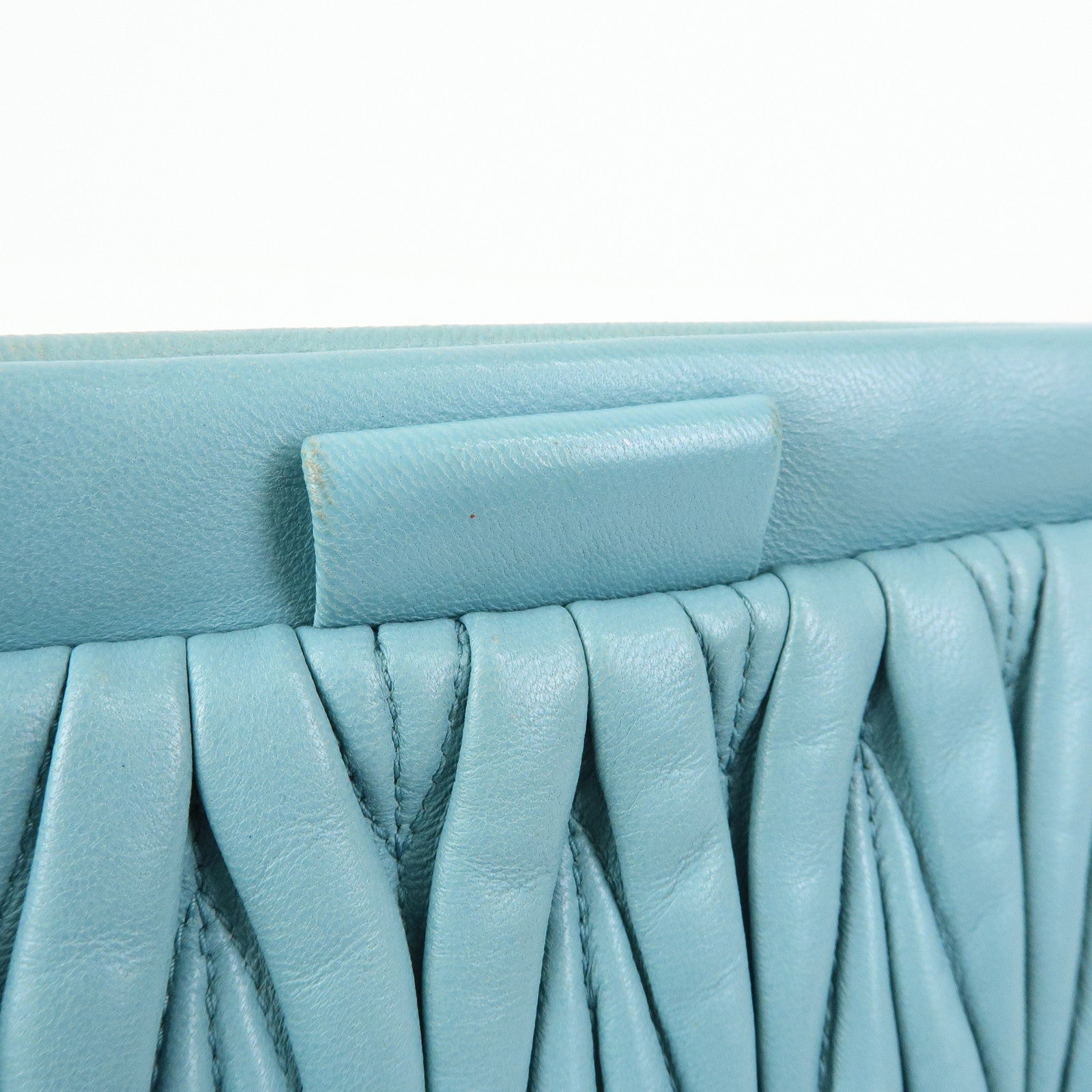 MIU MIU Logo Matelasse Nappa Leather Clutch Bag Light Blue 5N1573