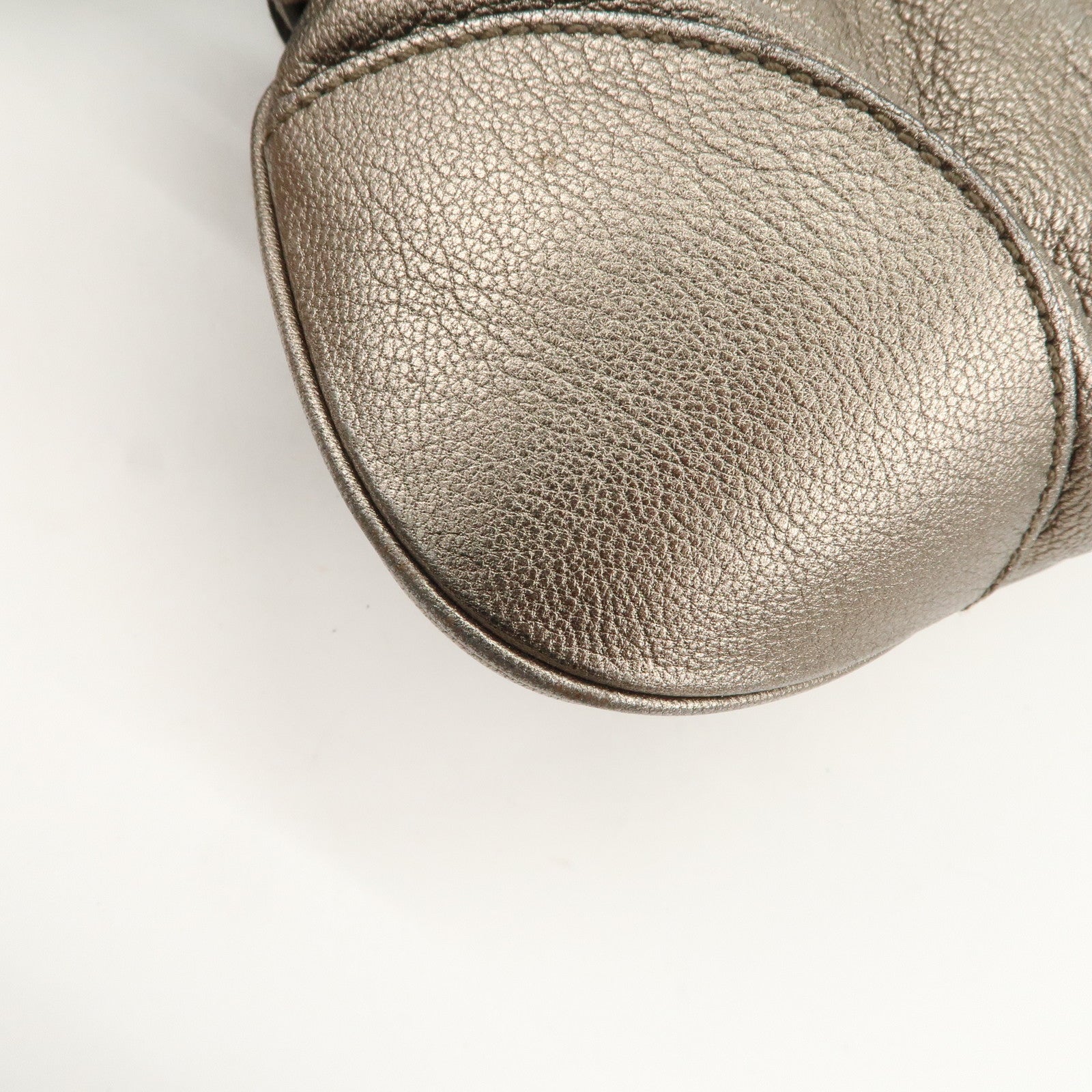 Ferragamo Gancini Leather Hand Bag Shoulder Bag Silver Gray