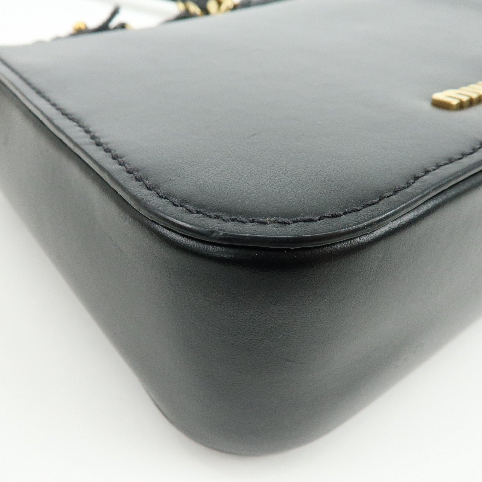 MIU MIU Logo Soft Calf Leather Chain Shoulder Bag Black 5BD147