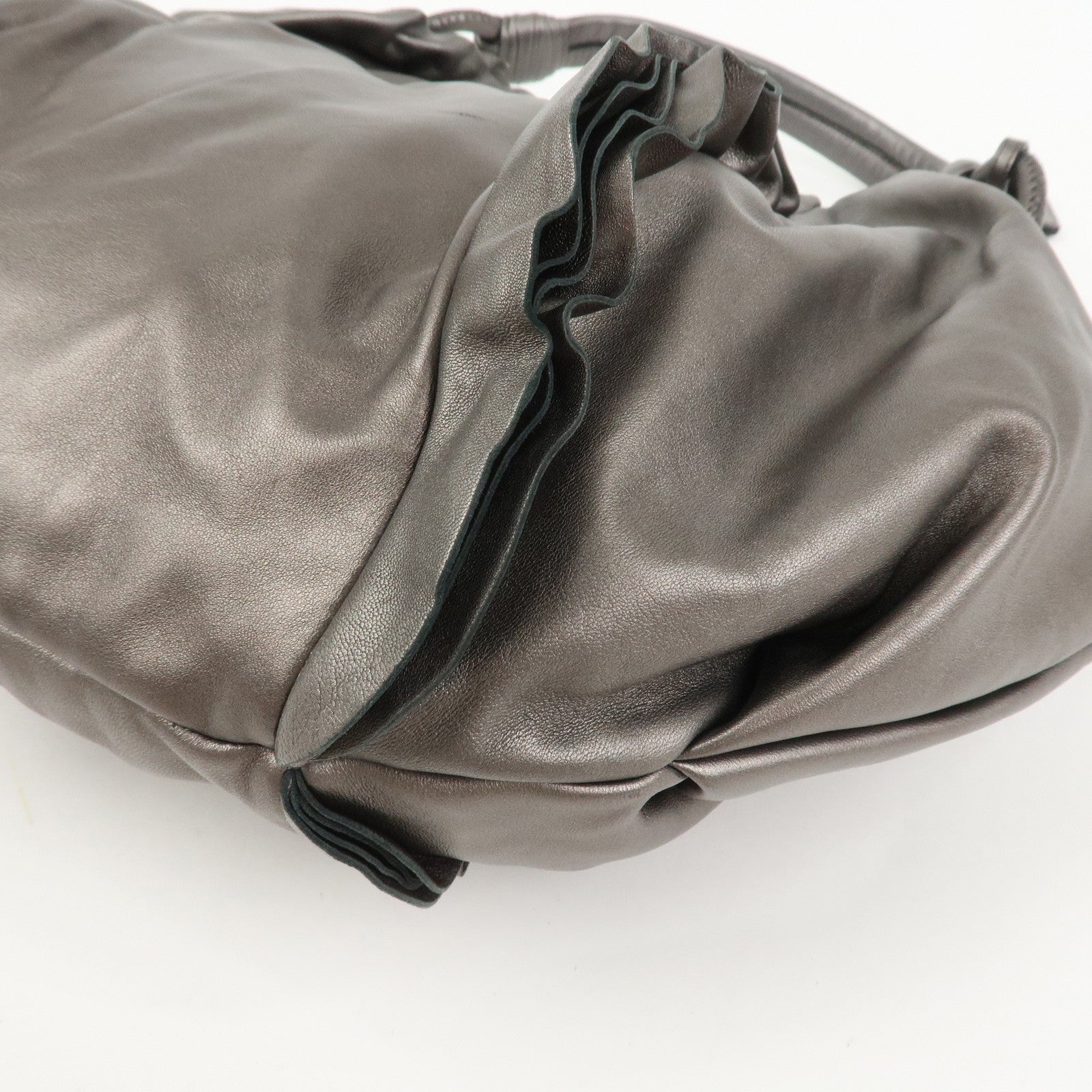 PRADA Logo Frilled Leather Shoulder Bag Hand Bag Bronze BR3993