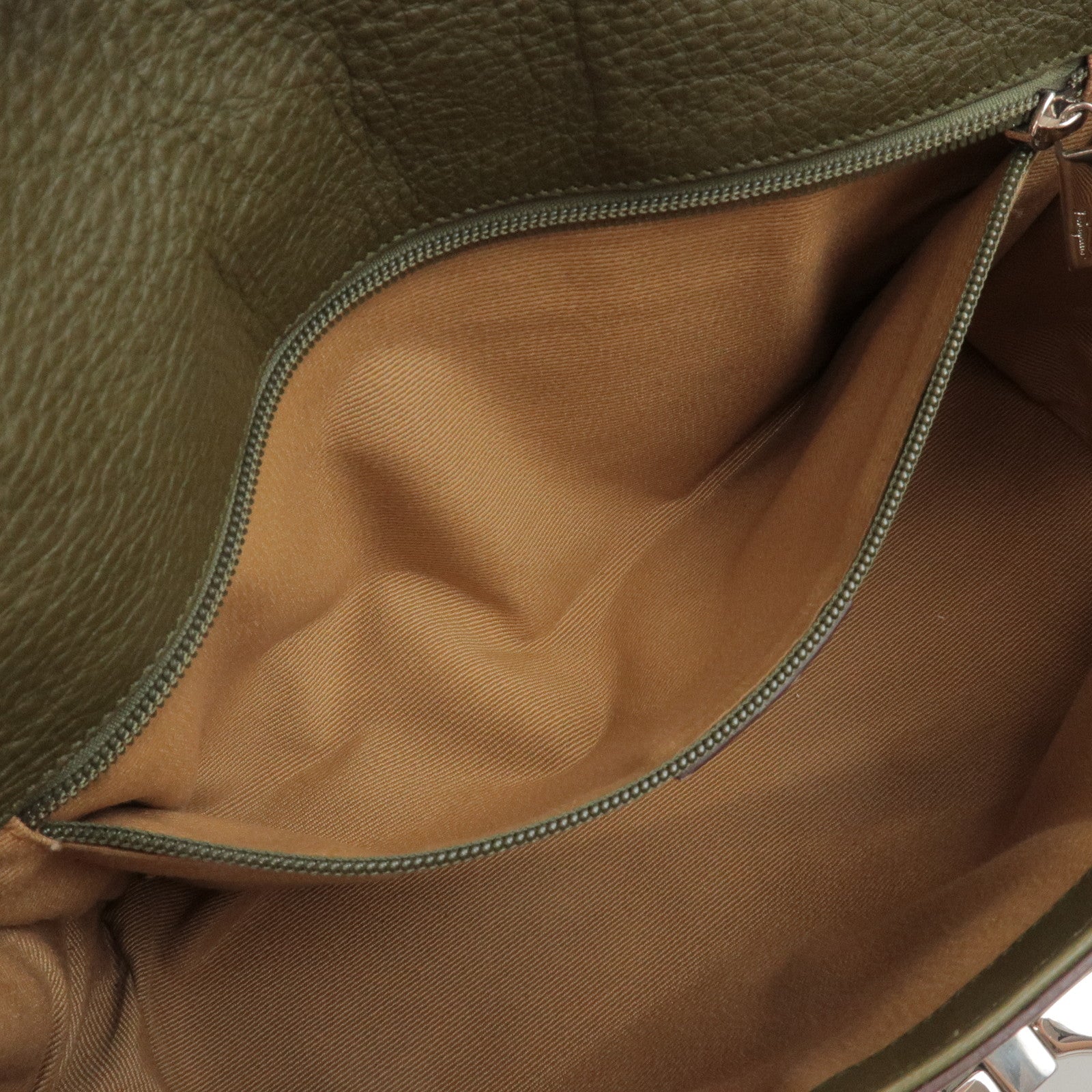 Ferragamo Gancini Leather Shoulder Bag Hand Bag Khaki