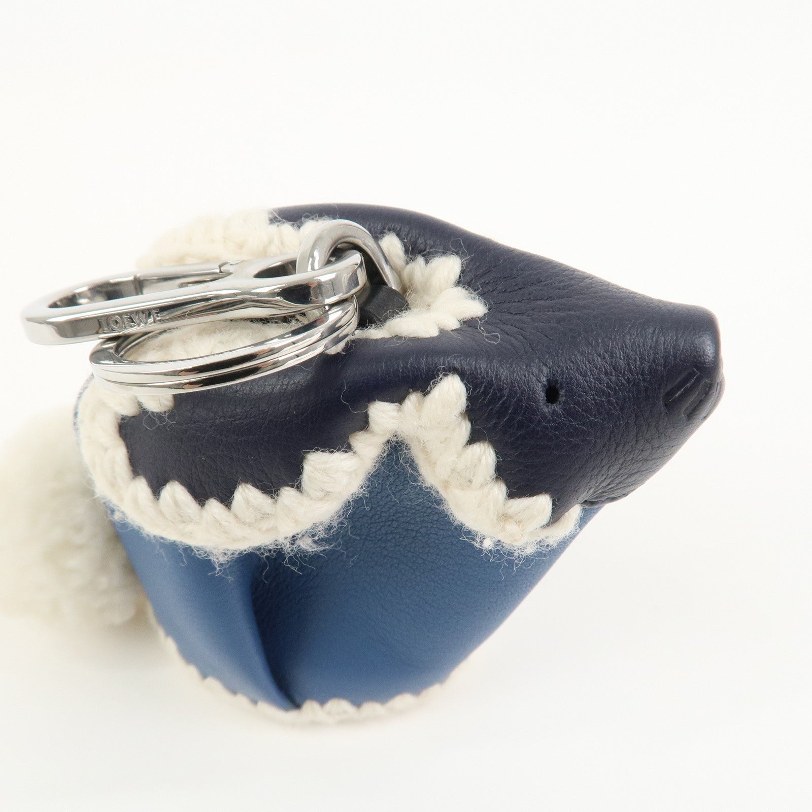 LOEWE Rabbit Motif Leather Coin Case Charm Key Chain Blue
