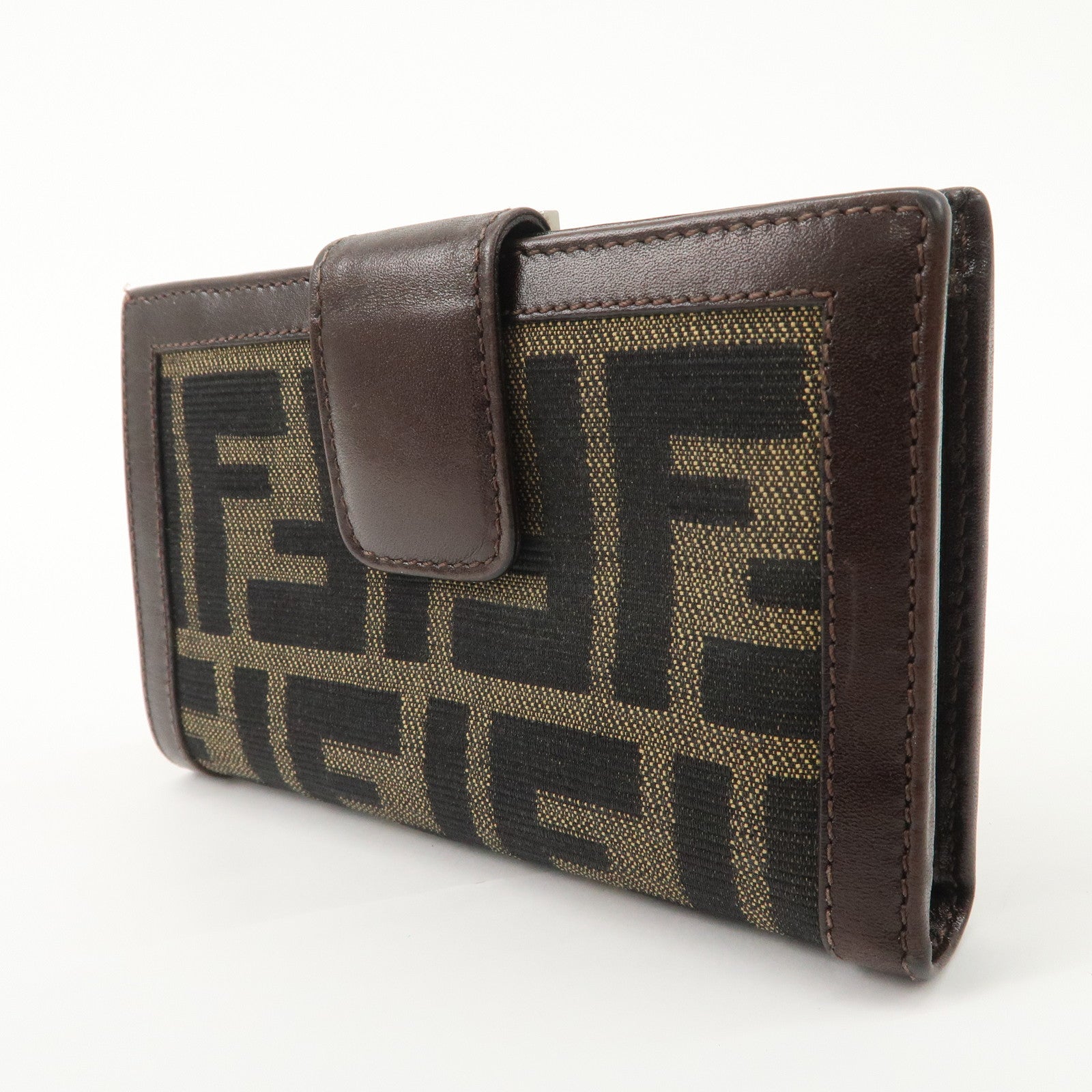 FENDI Zucca Canvas Leather Bi-Fold Compact Wallet Beige Brown 01692 Used