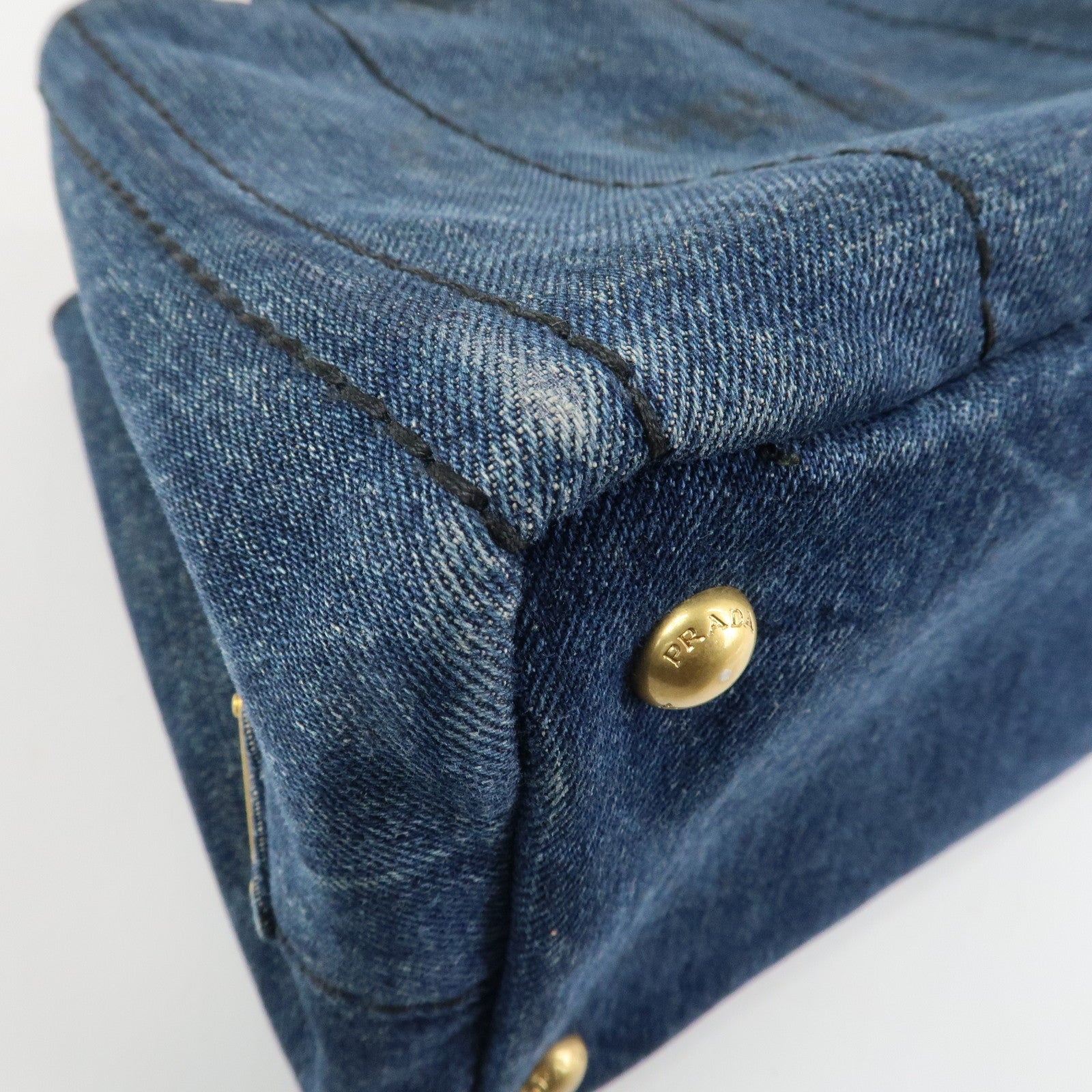 PRADA Denim Canapa Mini 2Way Tote Bag Shoulder Bag Blue 1BG439 Used