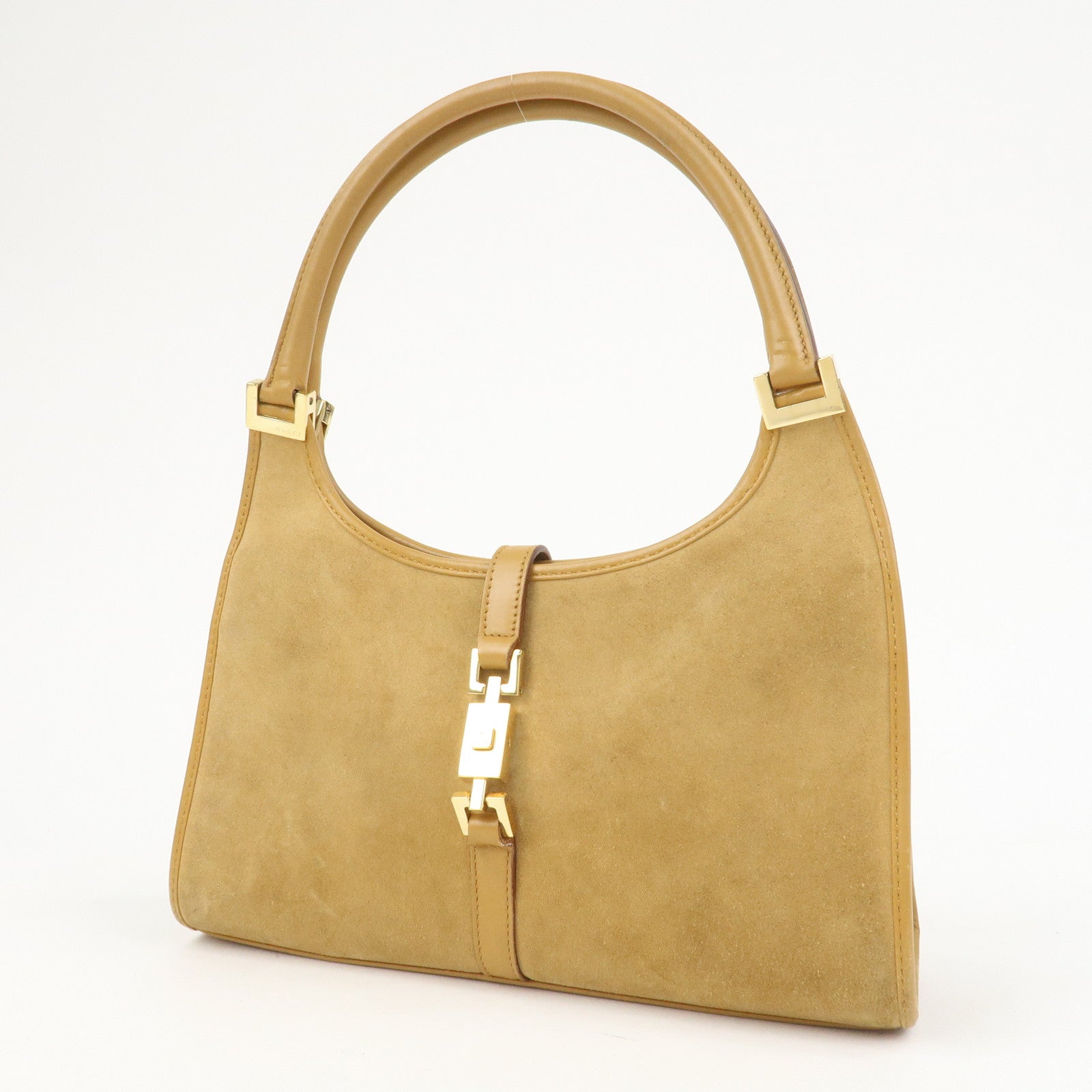 GUCCI Jackie Logo Suede Leather Shoulder Bag Light Brown 002・1068
