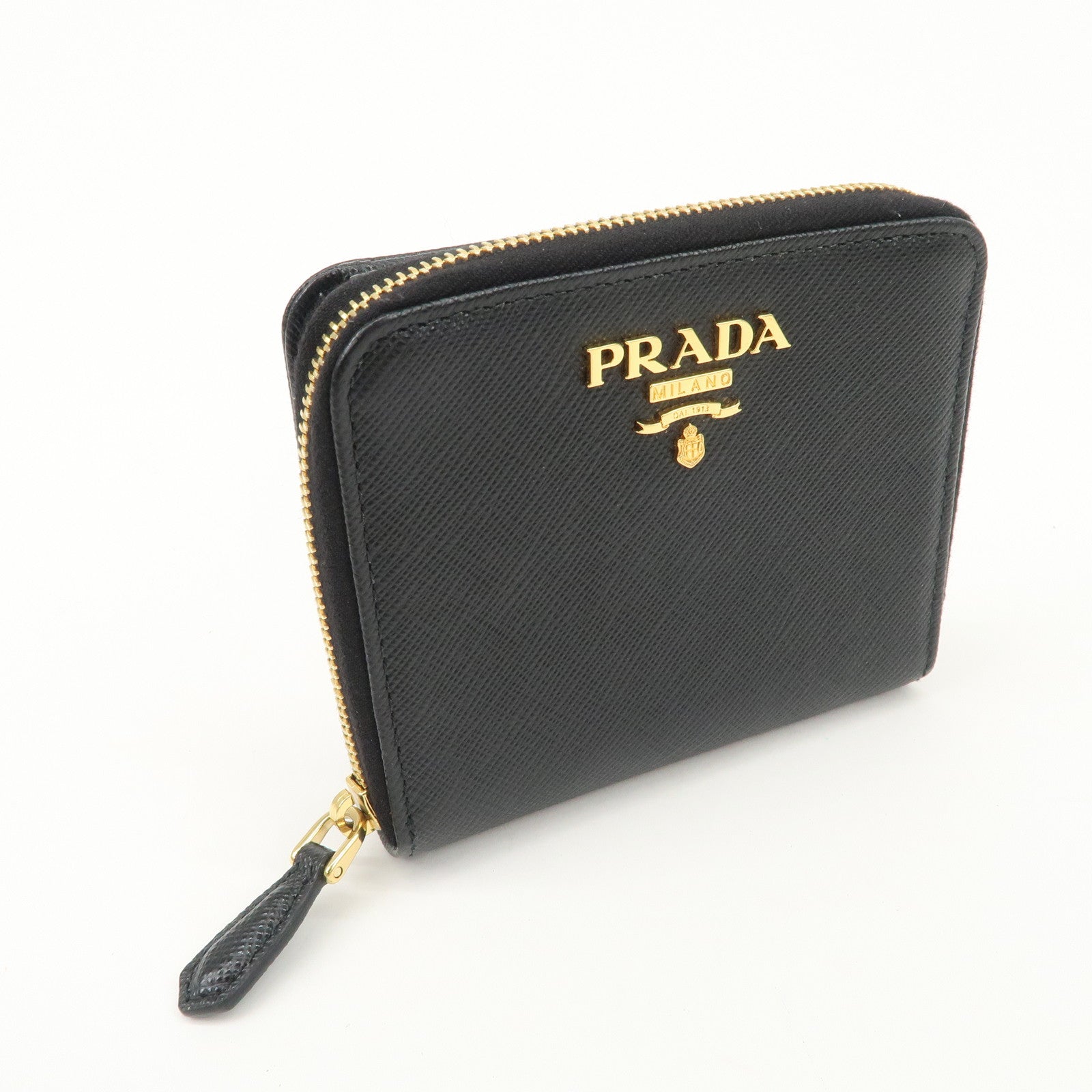 PRADA Logo Saffiano Leather Round Zippy Wallet Black 1MM268