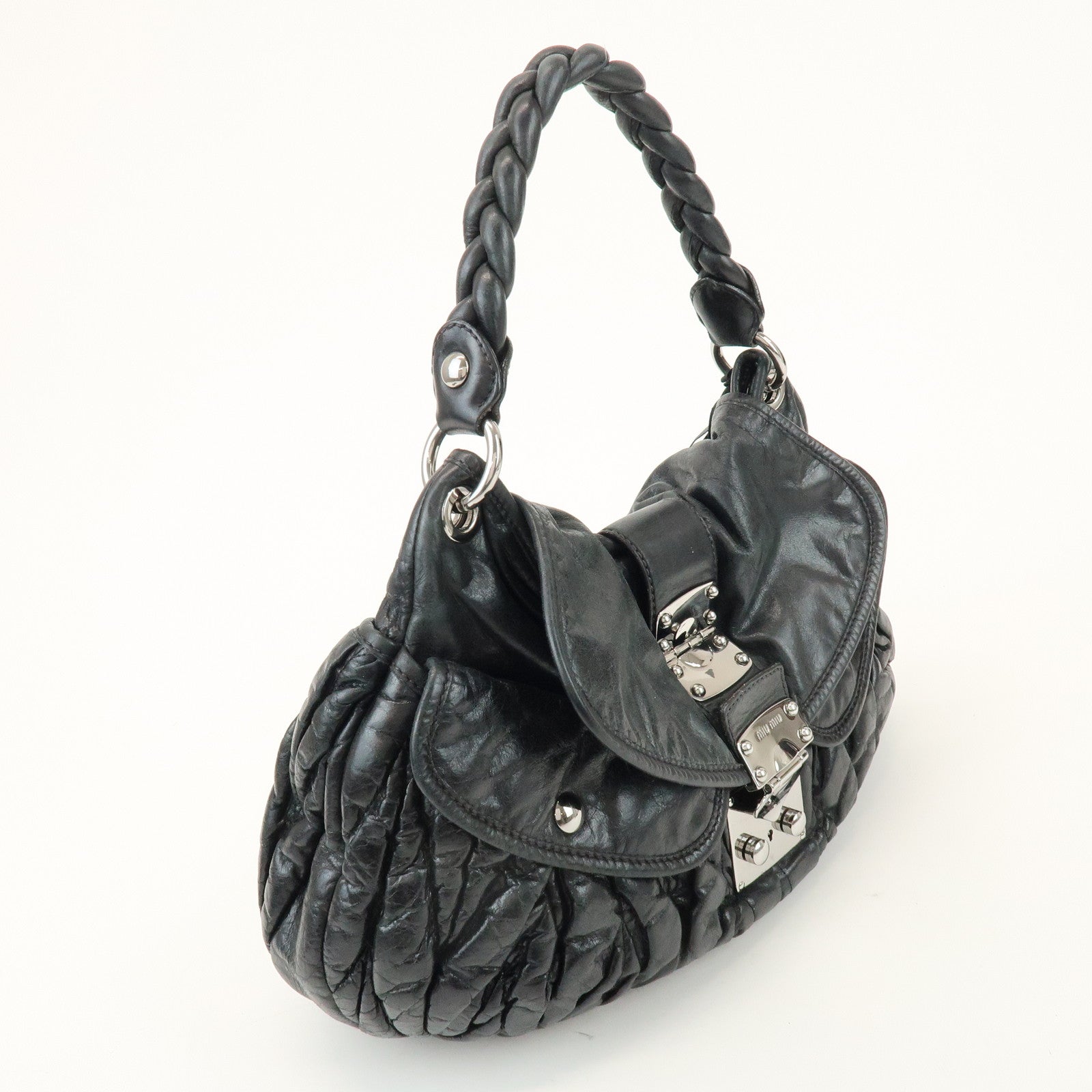MIU MIU Matelasse Leather 2Way Bag Hand Bag Shoulder Bag Black