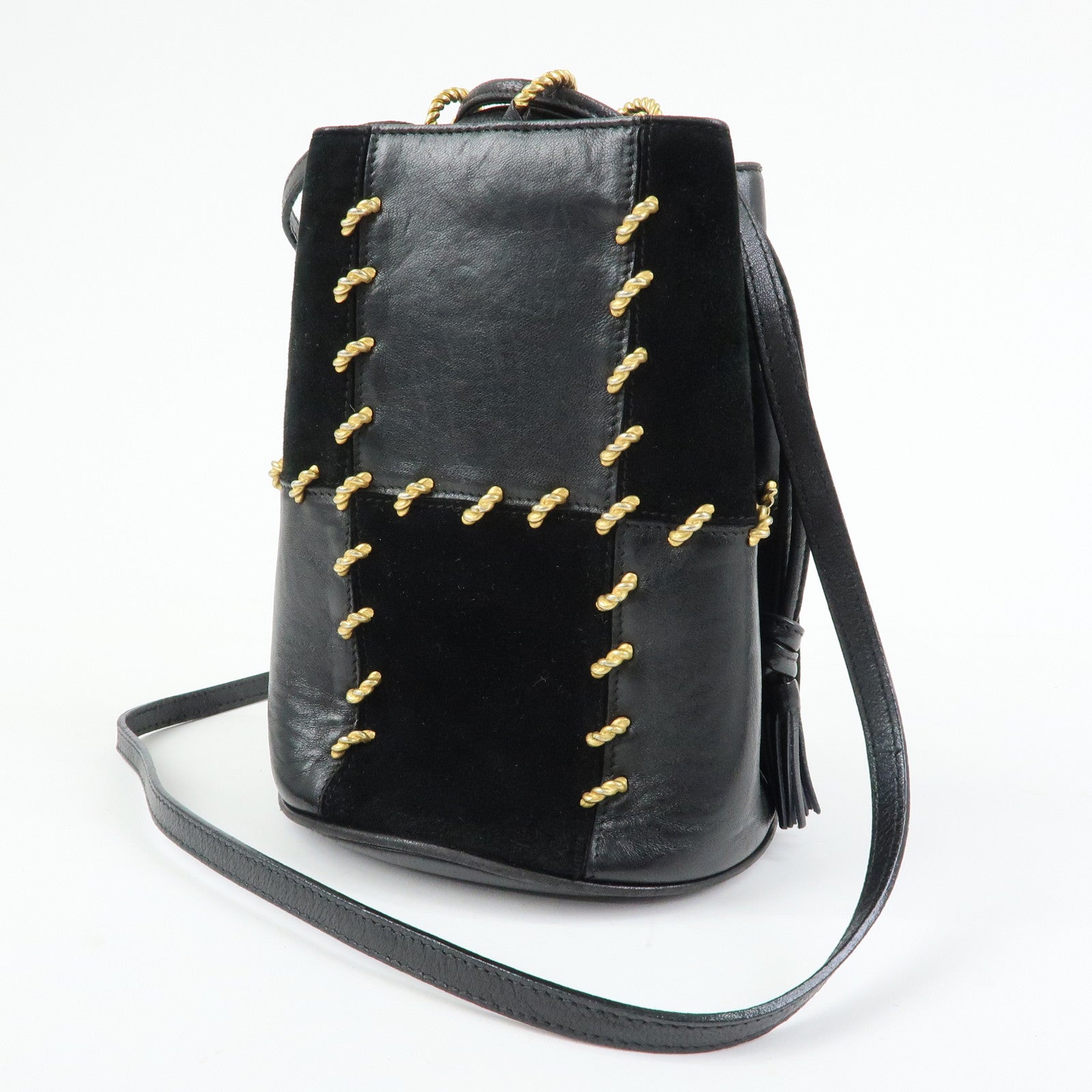 Ferragamo Leather Suede Shoulder Bag Crossbody Bag Black