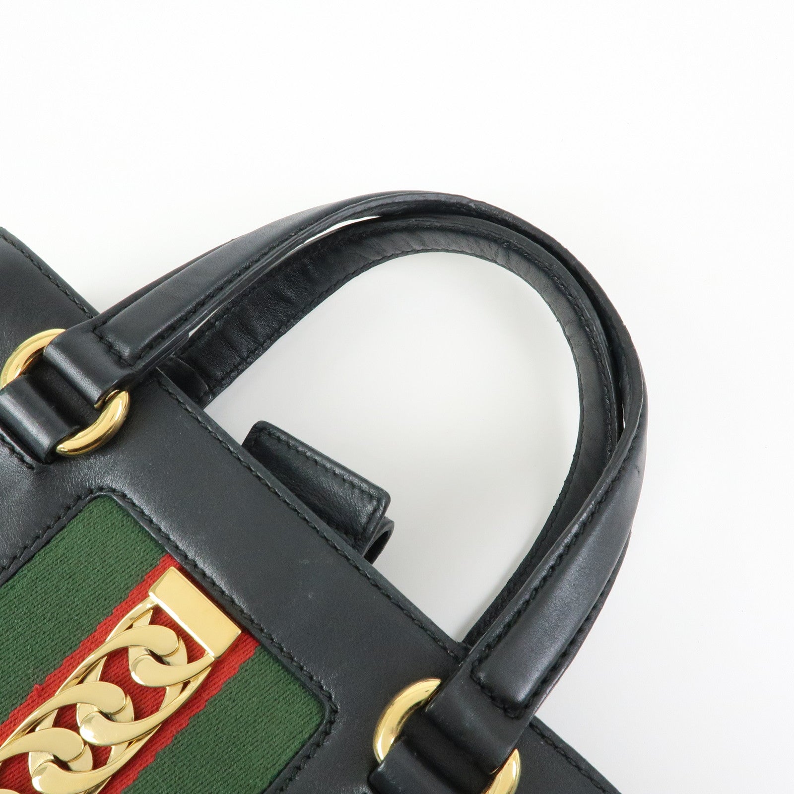 GUCCI Sylvie Sherry Canvas Leather 2Way Shoulder Bag Black 460331