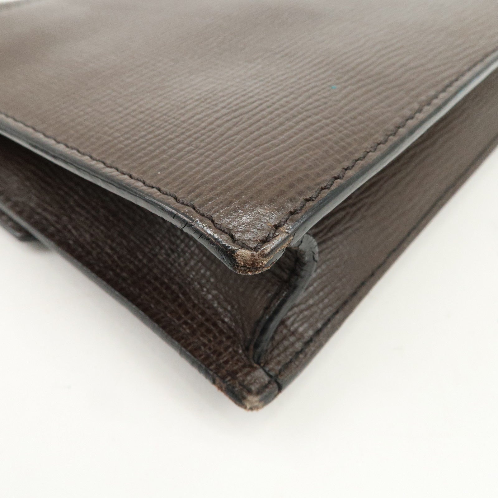 LOEWE Leather Clutch Bag Brown Silver HDW