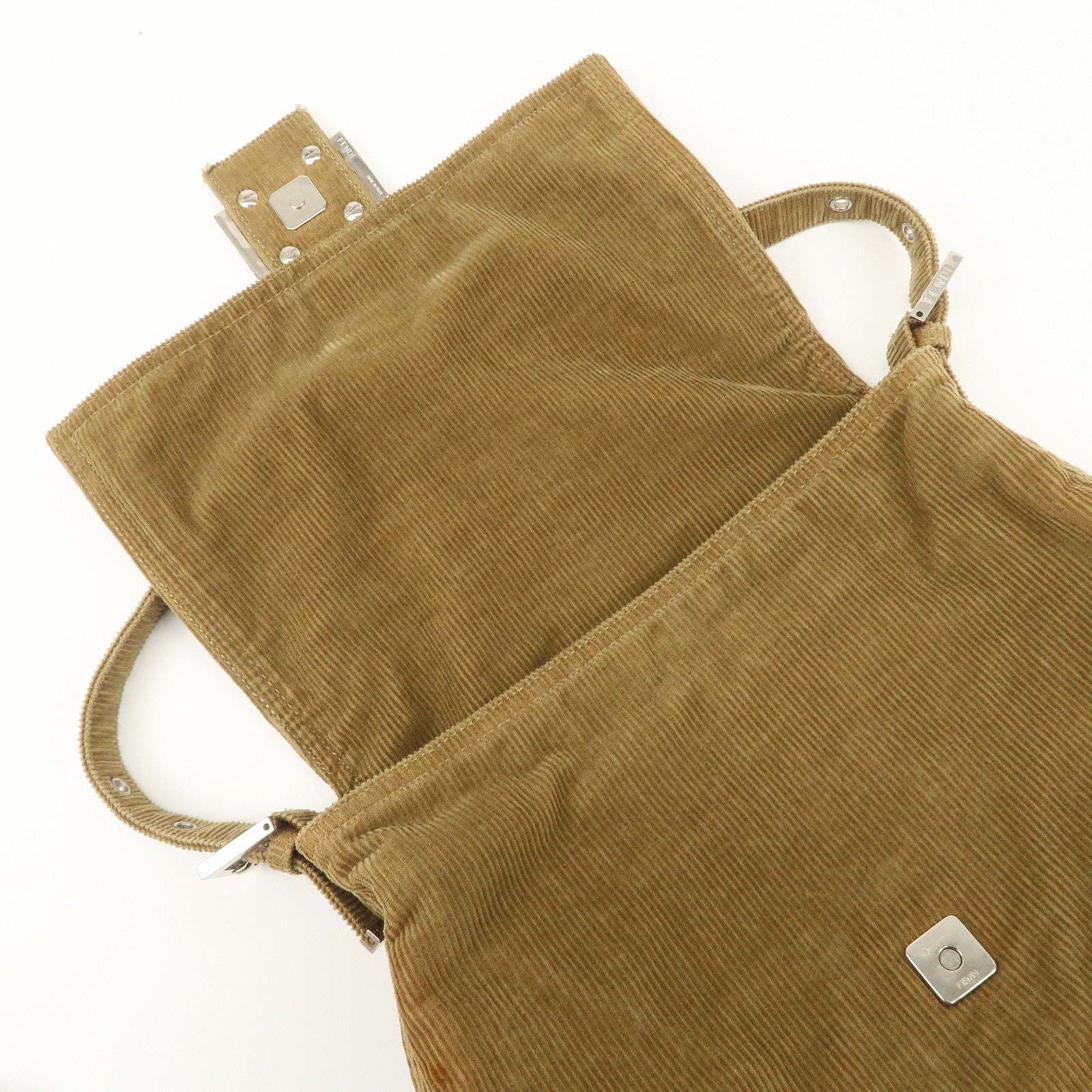 FENDI Mamma Baguette Corduroy Shoulder Bag Light Brown 26323 Used