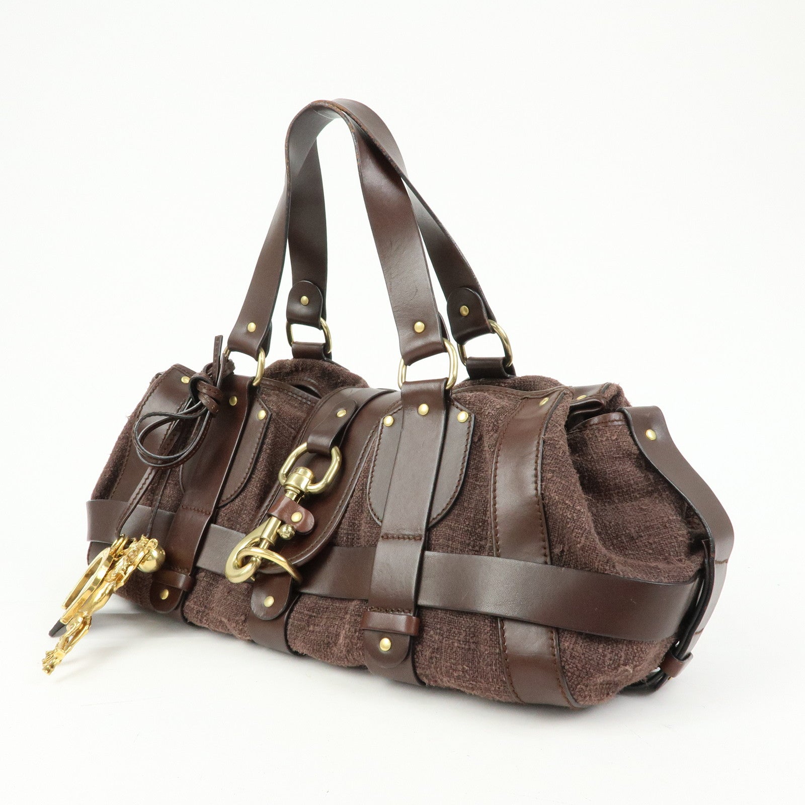 Chloe Kerala Canvas Leather Boston Bag Hand Bag Brown