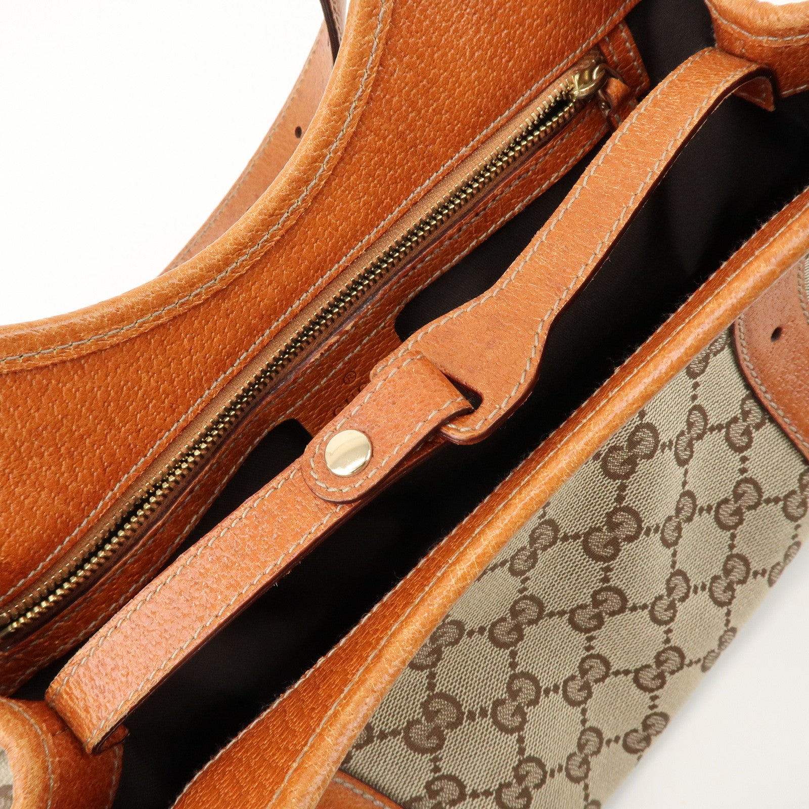 GUCCI GG Monogram Canvas Leather Shoulder Bag Brown 145761