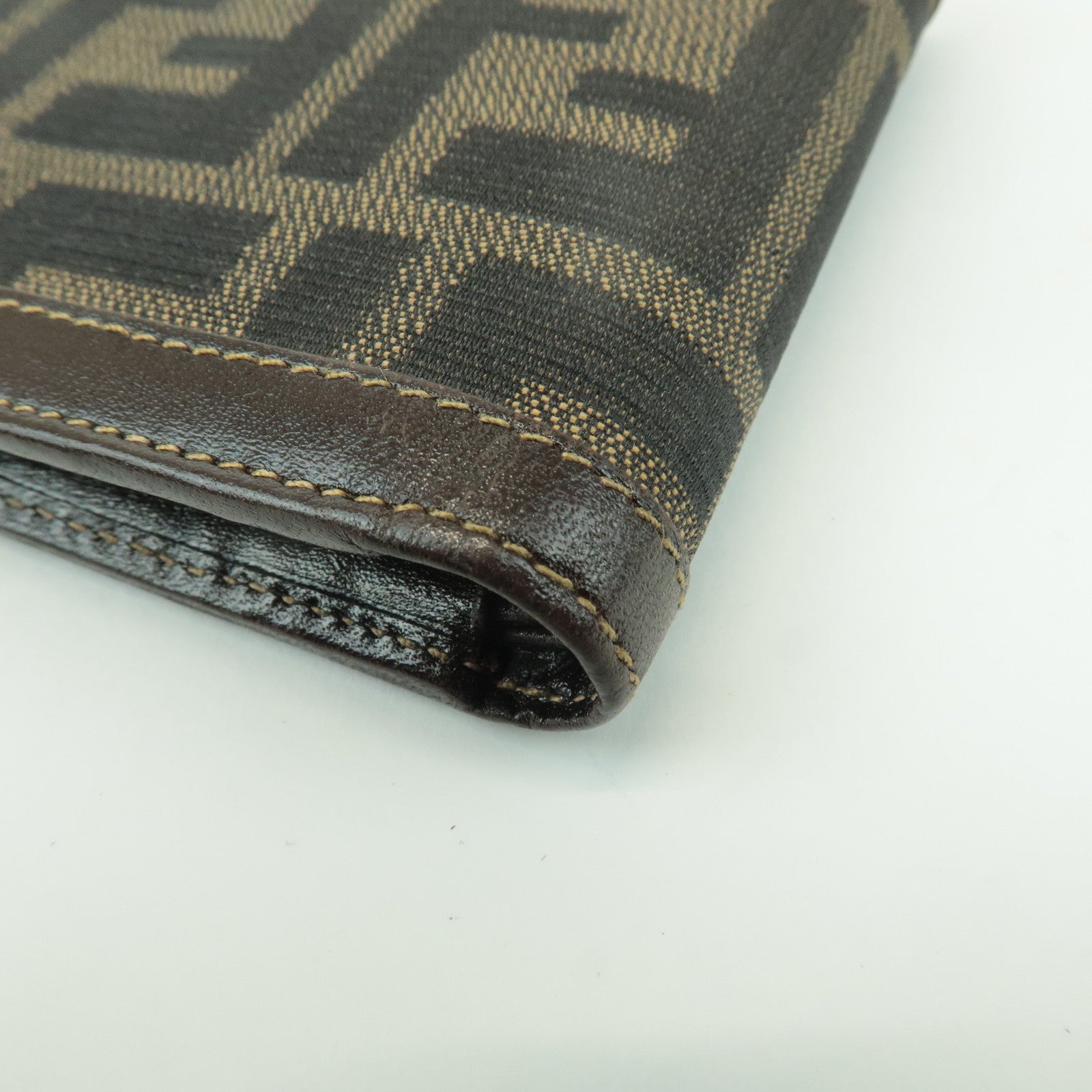 FENDI Zucca Leather Canvas Bi-fold Wallet Black Brown 01445 Used