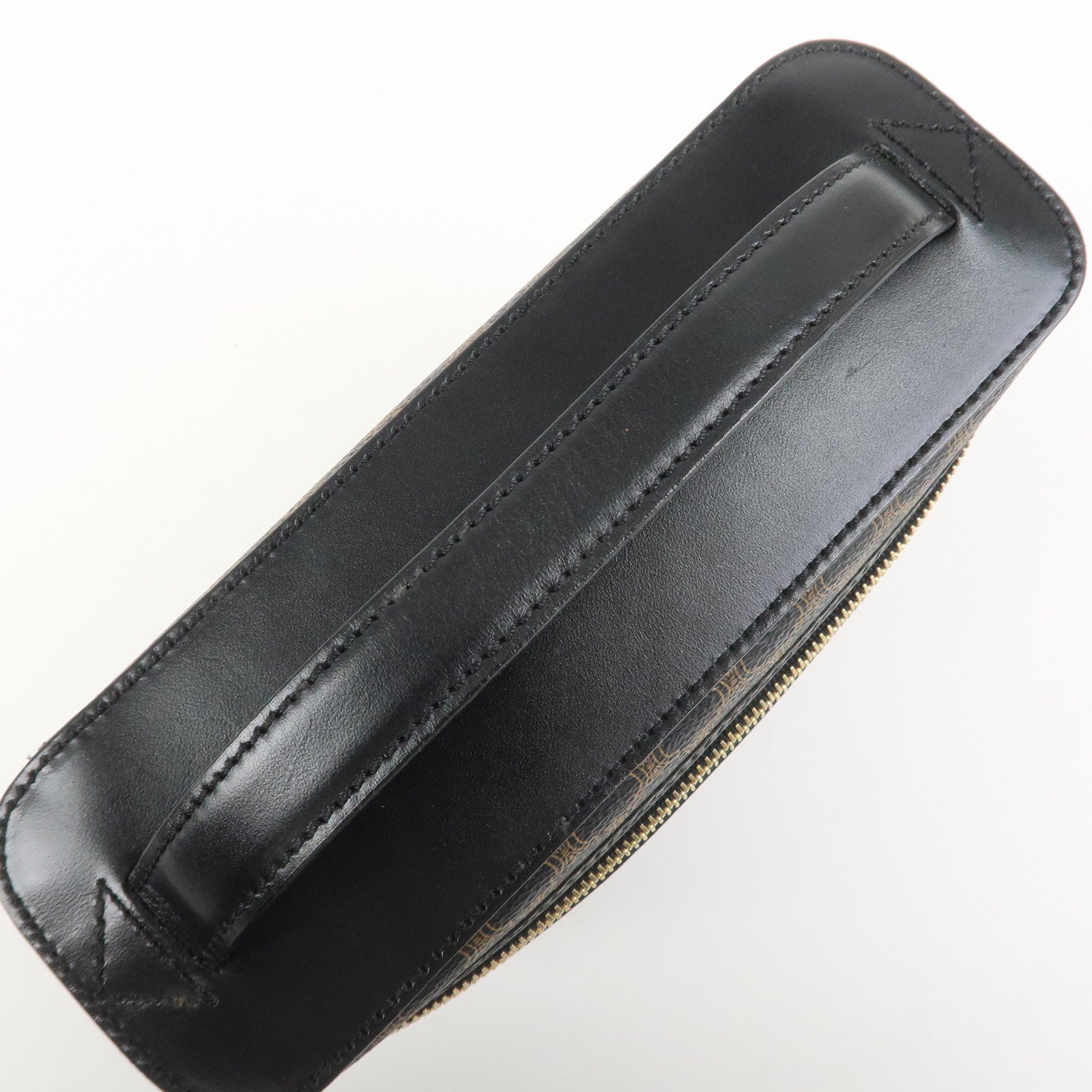 CELINE Macadam PVC Coating Canvas Leather Vanity Bag Hand Bag Black