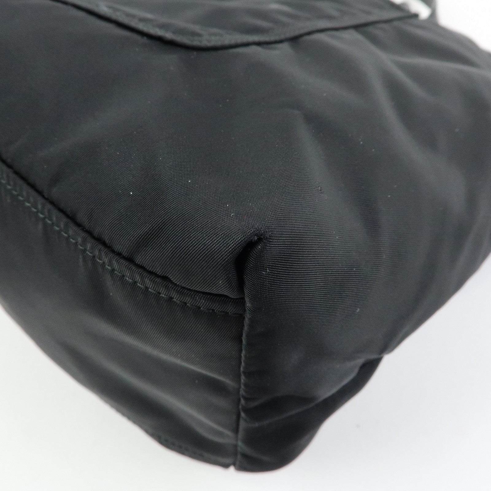 PRADA Triangle Logo Nylon Leather Tote Bag Shoulder Bag Black