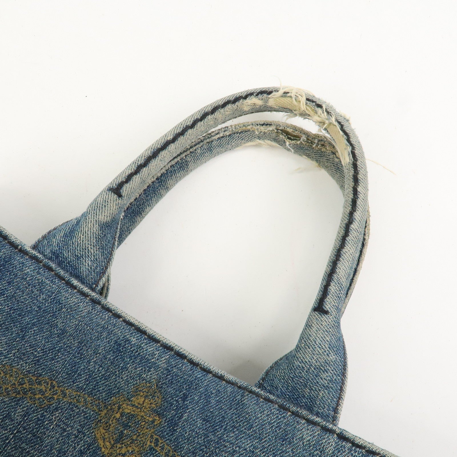 PRADA Logo Canapa Mini Denim 2Way Bag Hand Bag Shoulder Bag 1BG439
