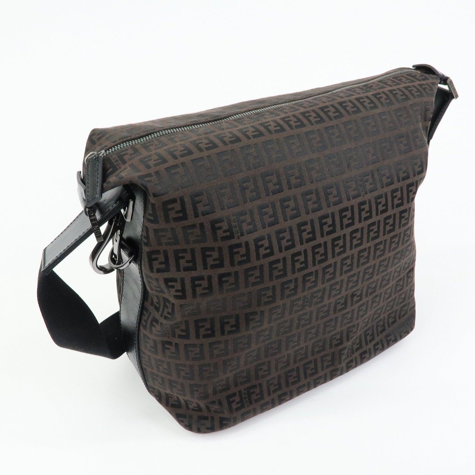 FENDI Zucchino Canvas Leather Shoulder Crossbody Bag Brown 7VA003