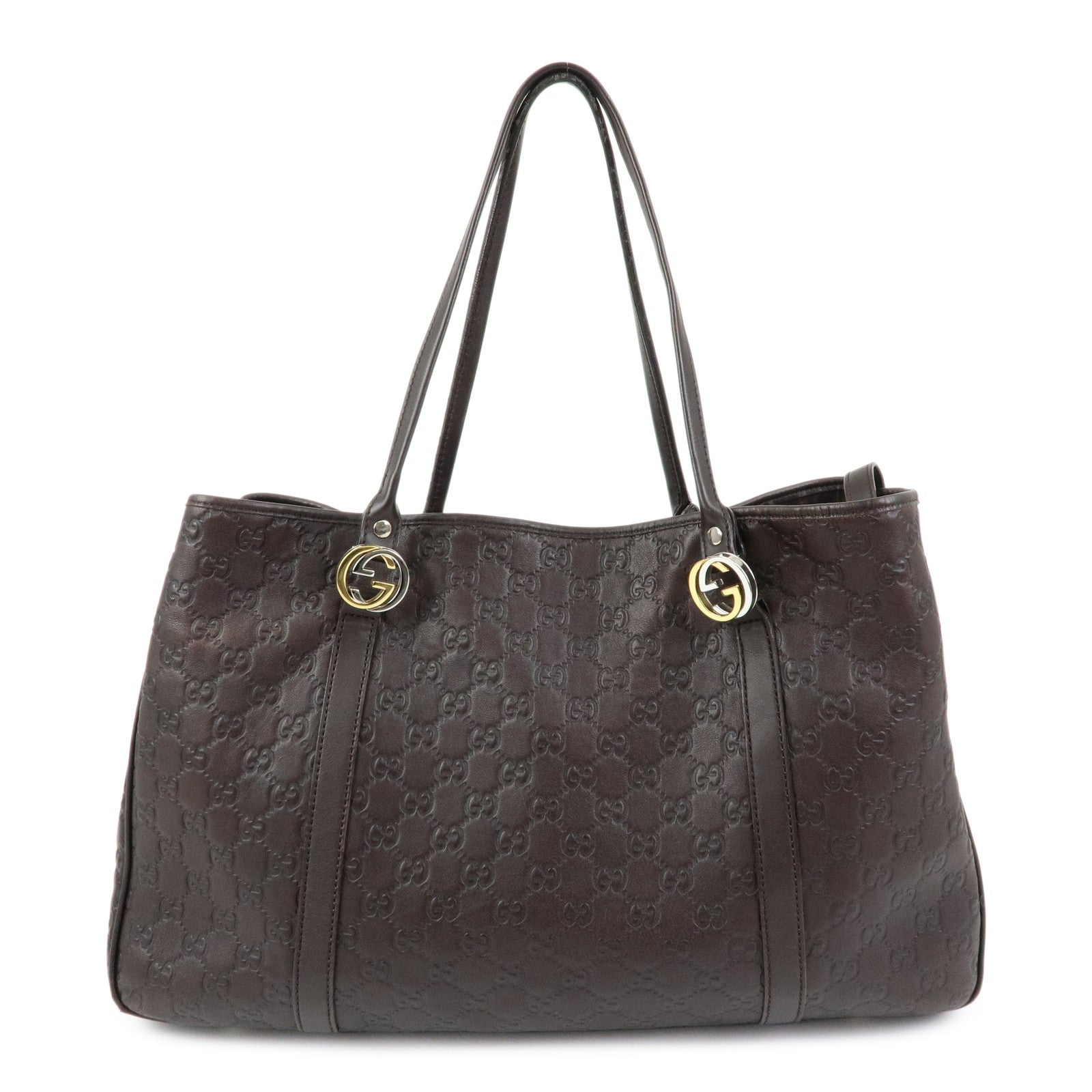 GUCCI GG Twins Guccissima Leather Tote Bag Dark Brown 232956