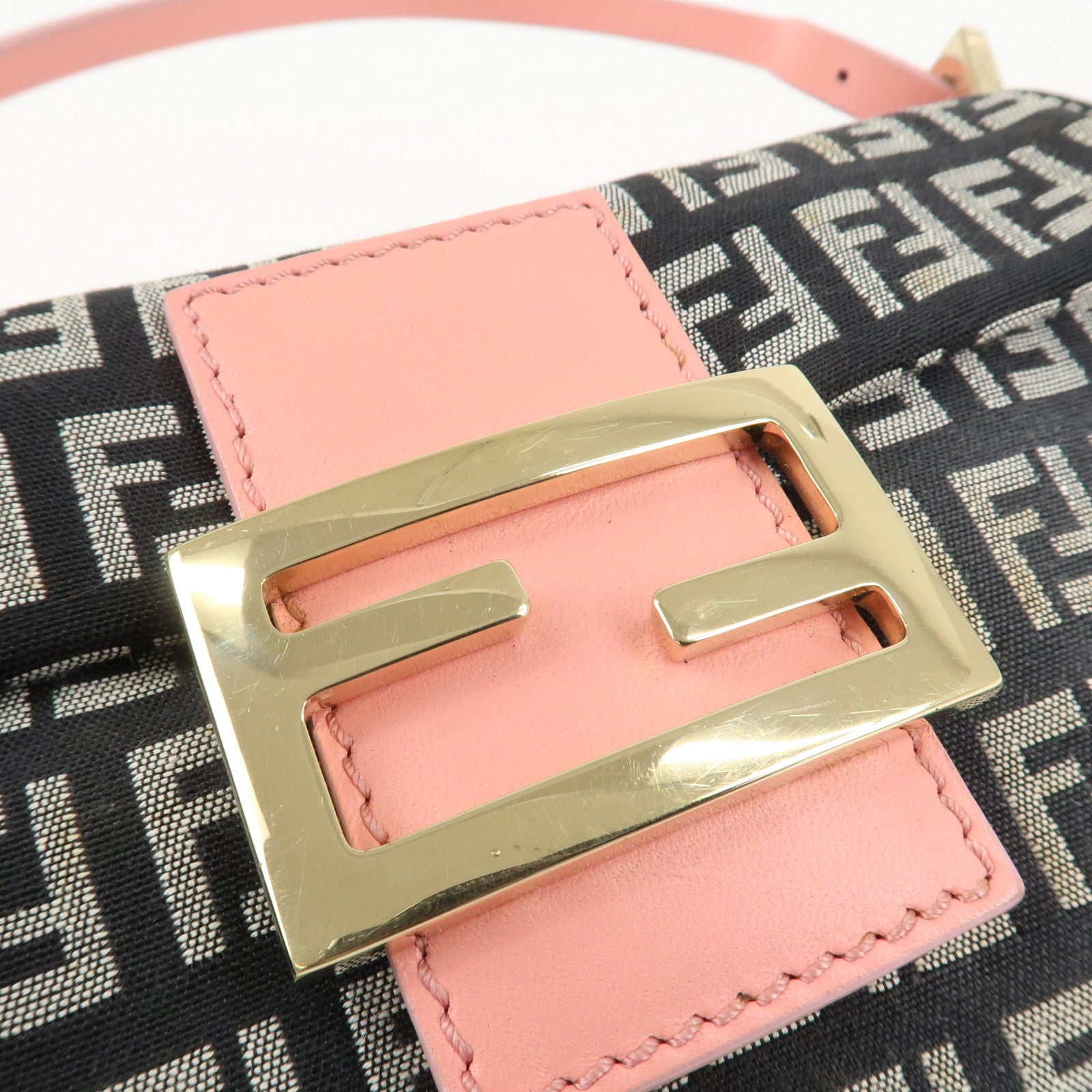 FENDI Small Mamma Baguette Zucchino Canvas Leather Hand Bag 8BK005 Used
