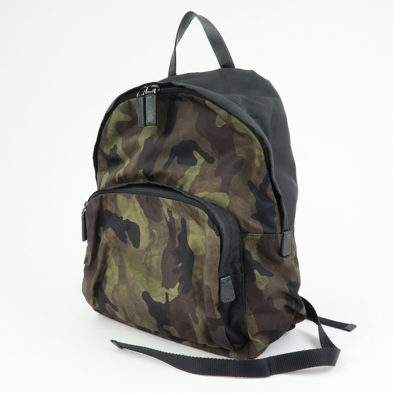 PRADA Triangle Logo Nylon Leather Backpack Camouflage VZ0066